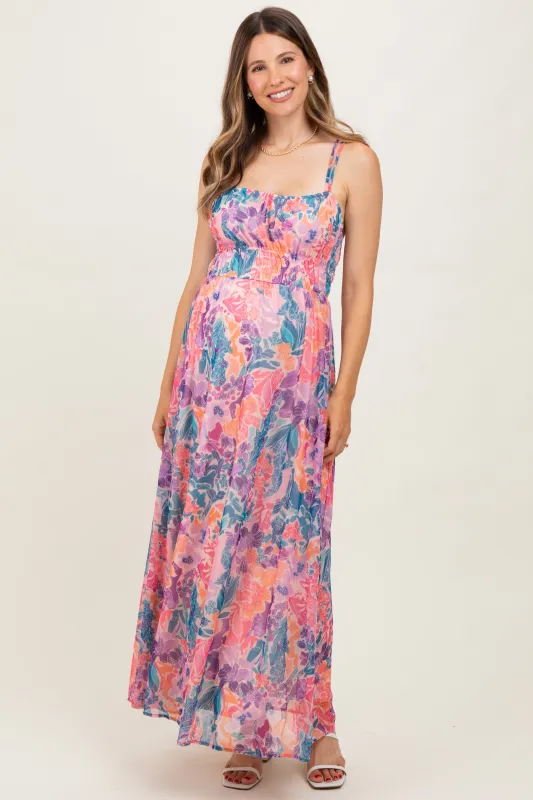 Coral Floral Strappy Back Maternity Maxi Dress sold by Pinkblush