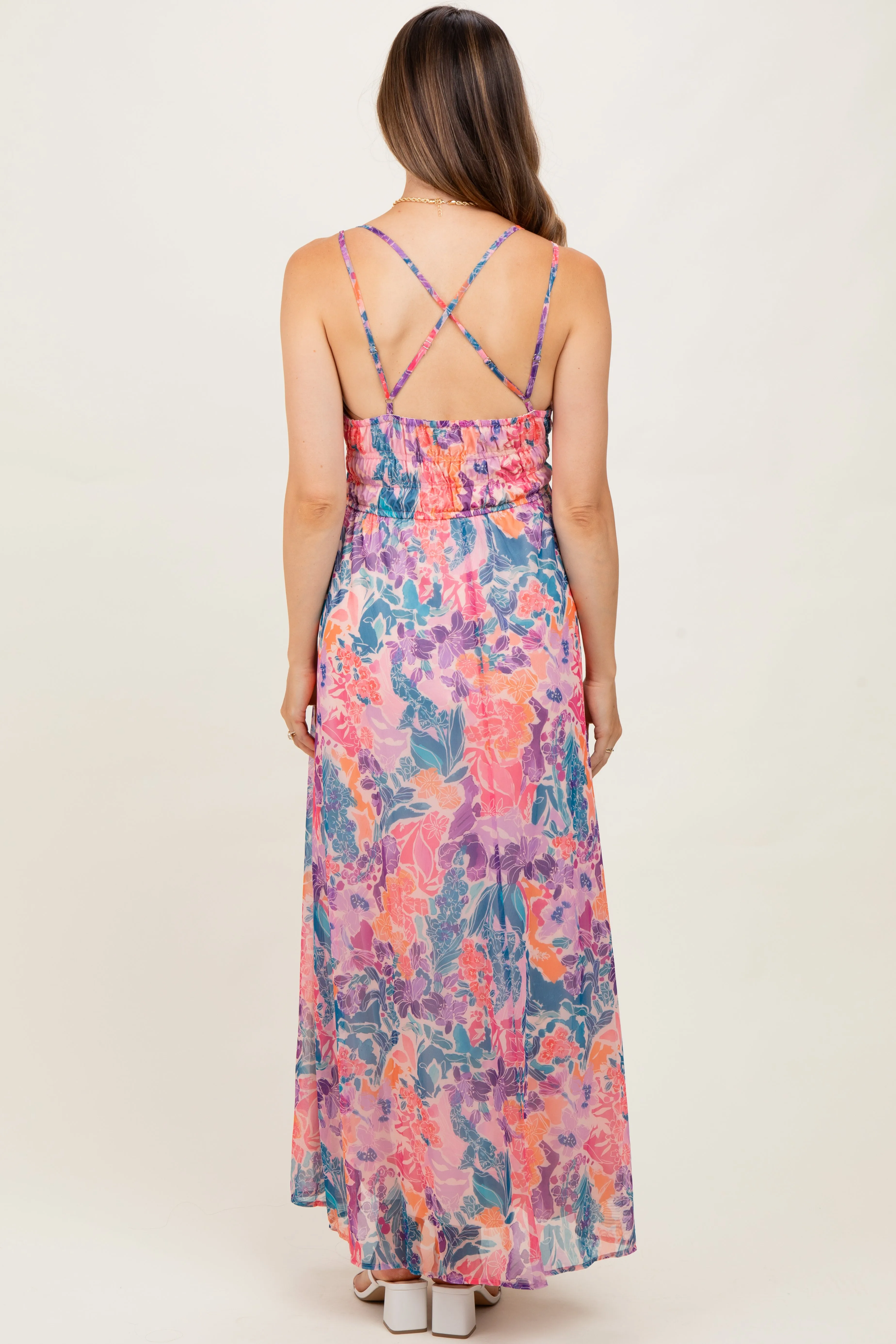 Coral Floral Strappy Back Maternity Maxi Dress sold by Pinkblush product image thumbnail 2