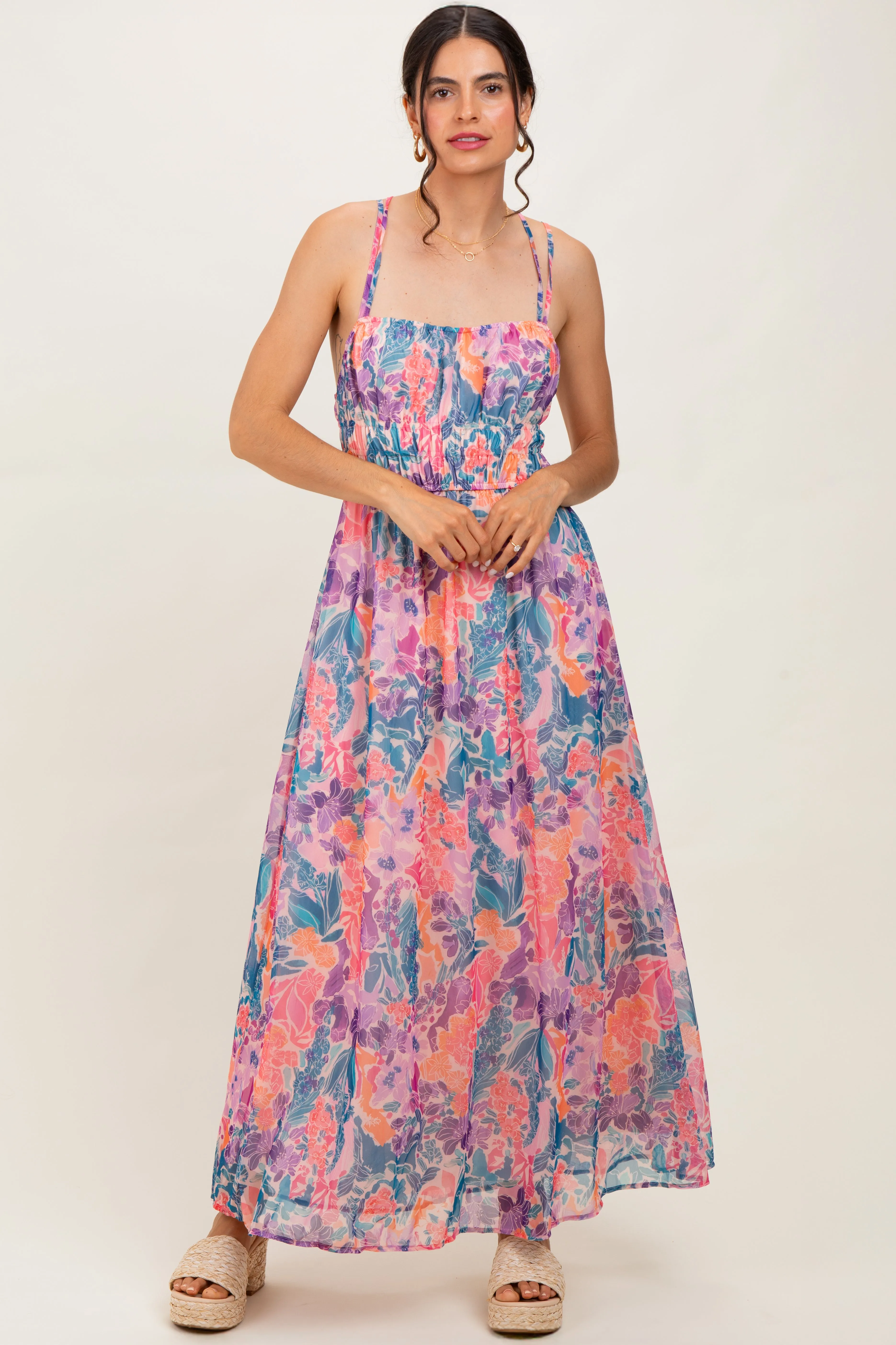 Coral Floral Strappy Back Maternity Maxi Dress sold by Pinkblush product image thumbnail 3