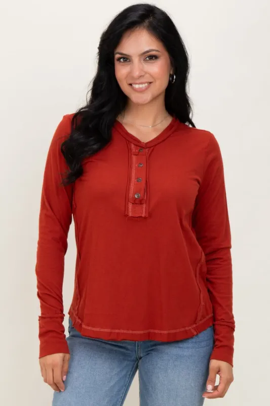 RustLong Sleeve Exposed Seam Top sold by Pinkblush