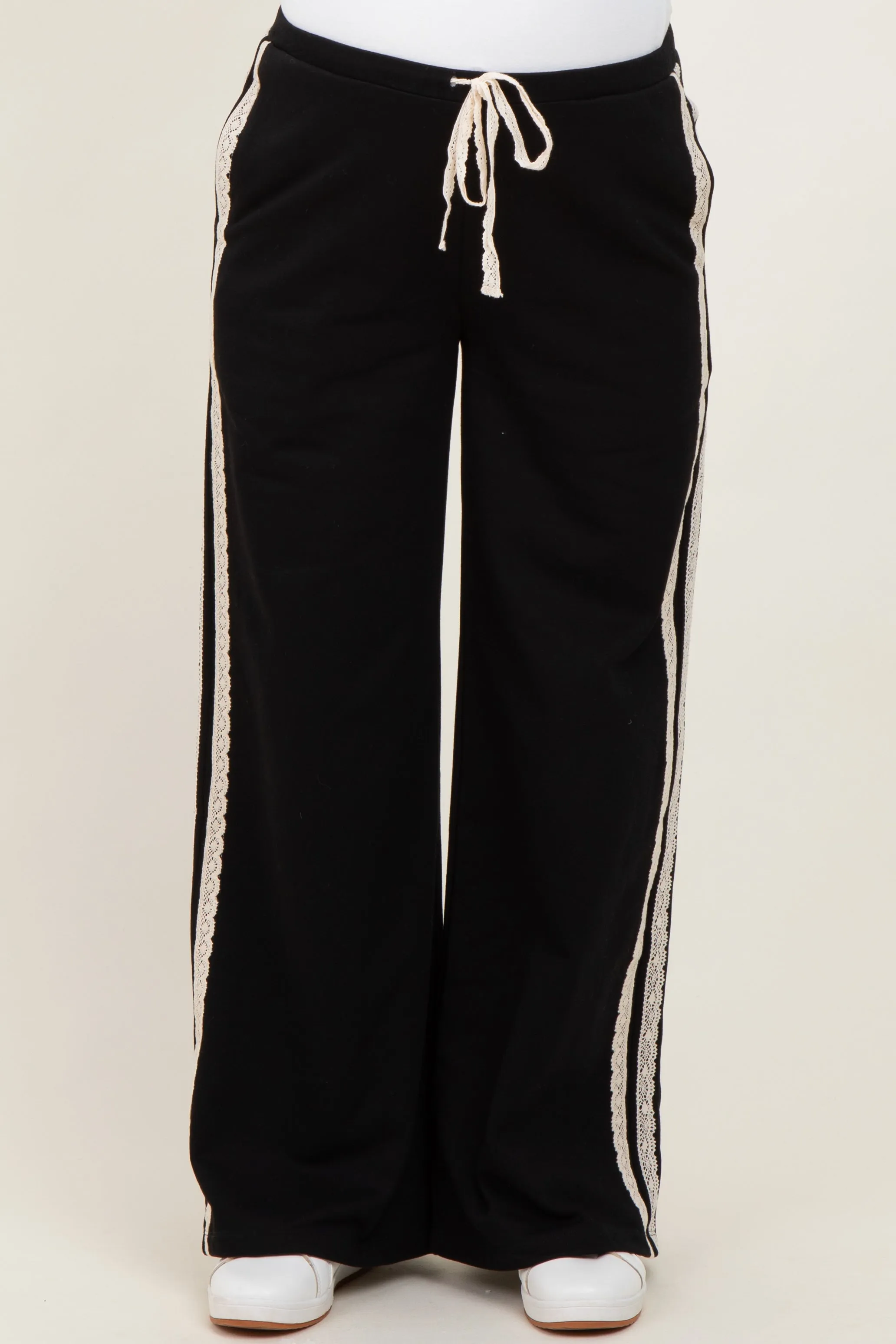 Black Lace Stripe Drawstring Maternity Lounge Pants sold by Pinkblush product image thumbnail 3