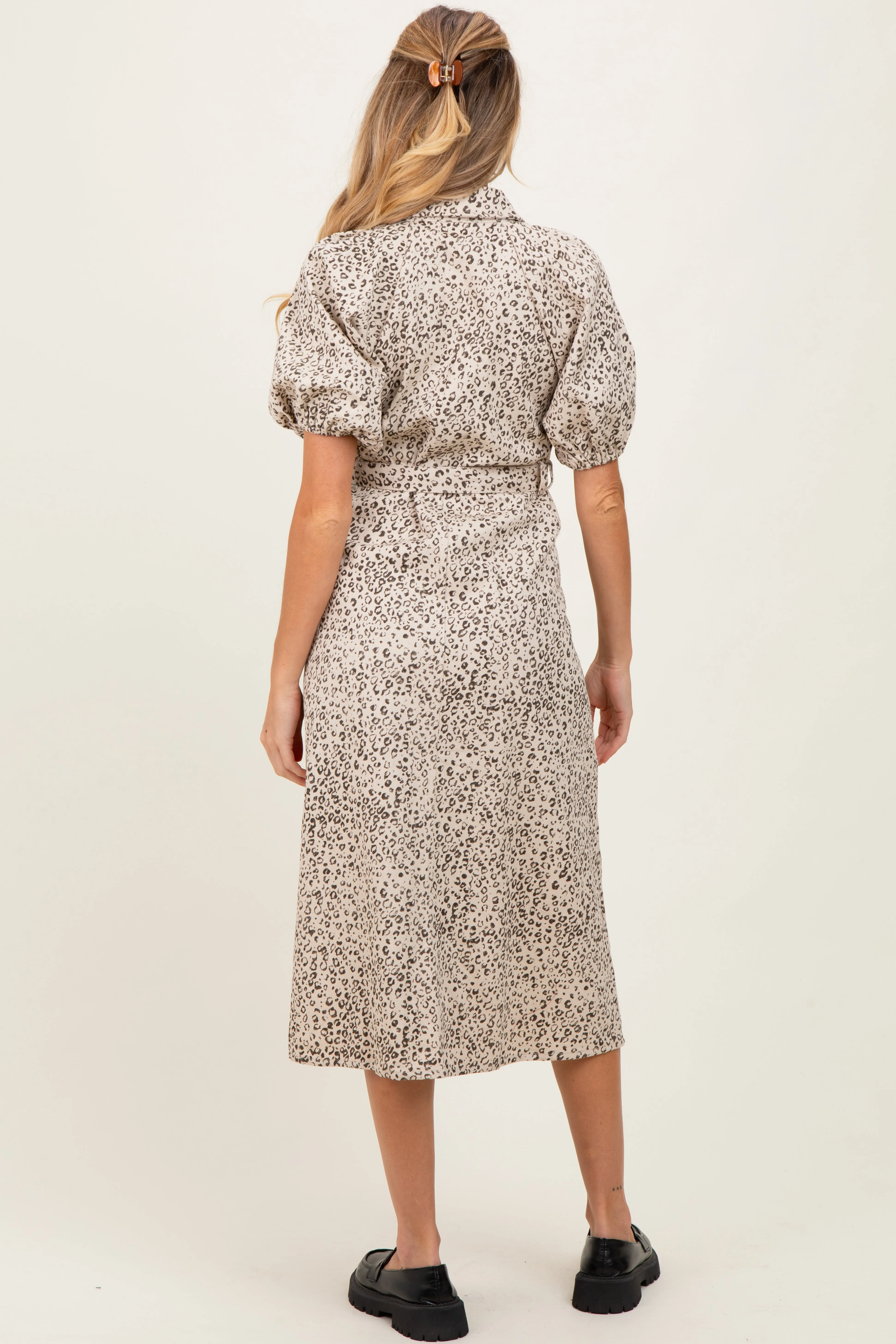 Cream Floral Button Front Waist Tie Maternity Midi Dress sold by Pinkblush product image thumbnail 3