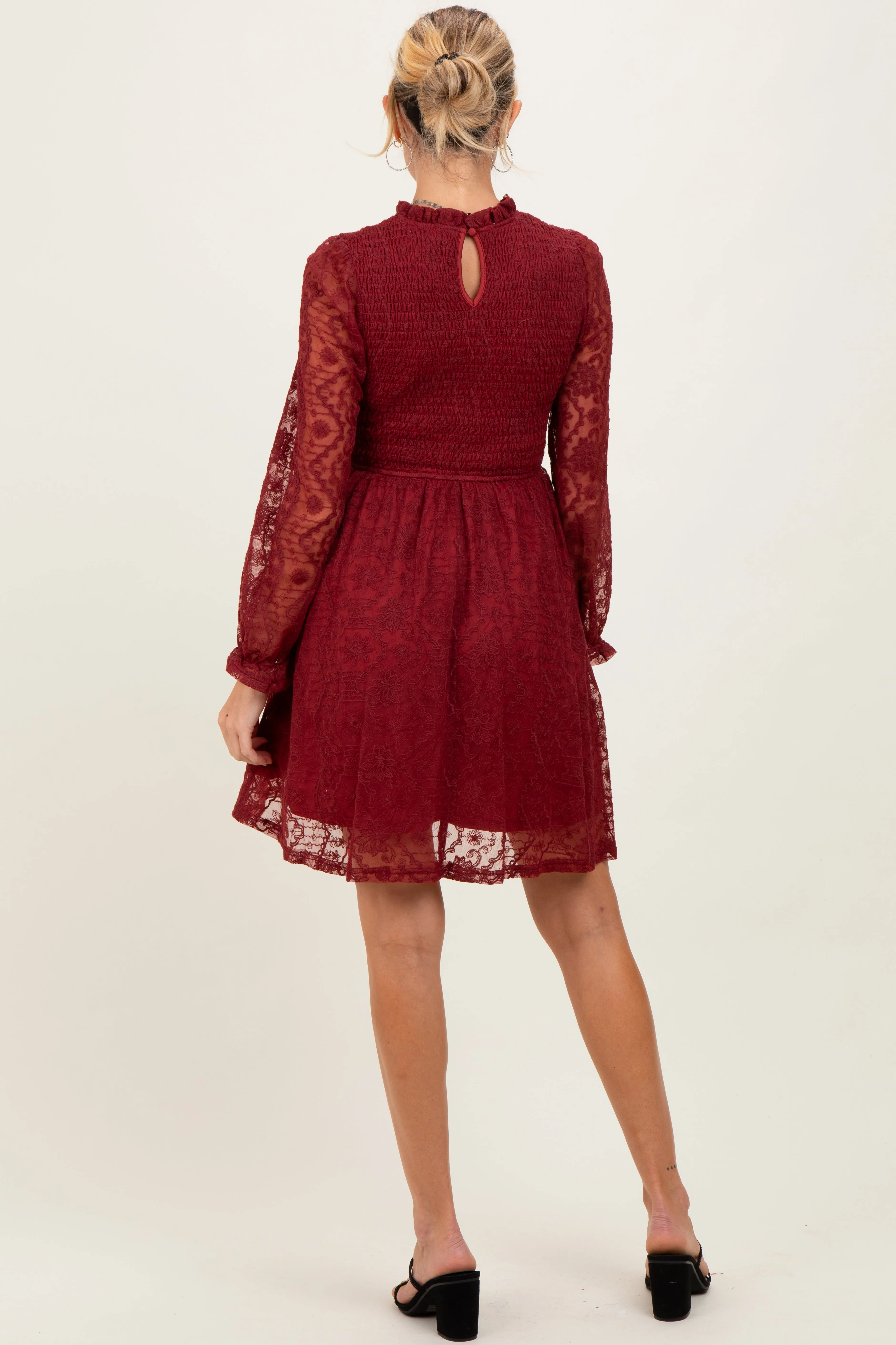 Red Lace Smocked Long Sleeve Maternity Dress sold by Pinkblush product image thumbnail 4