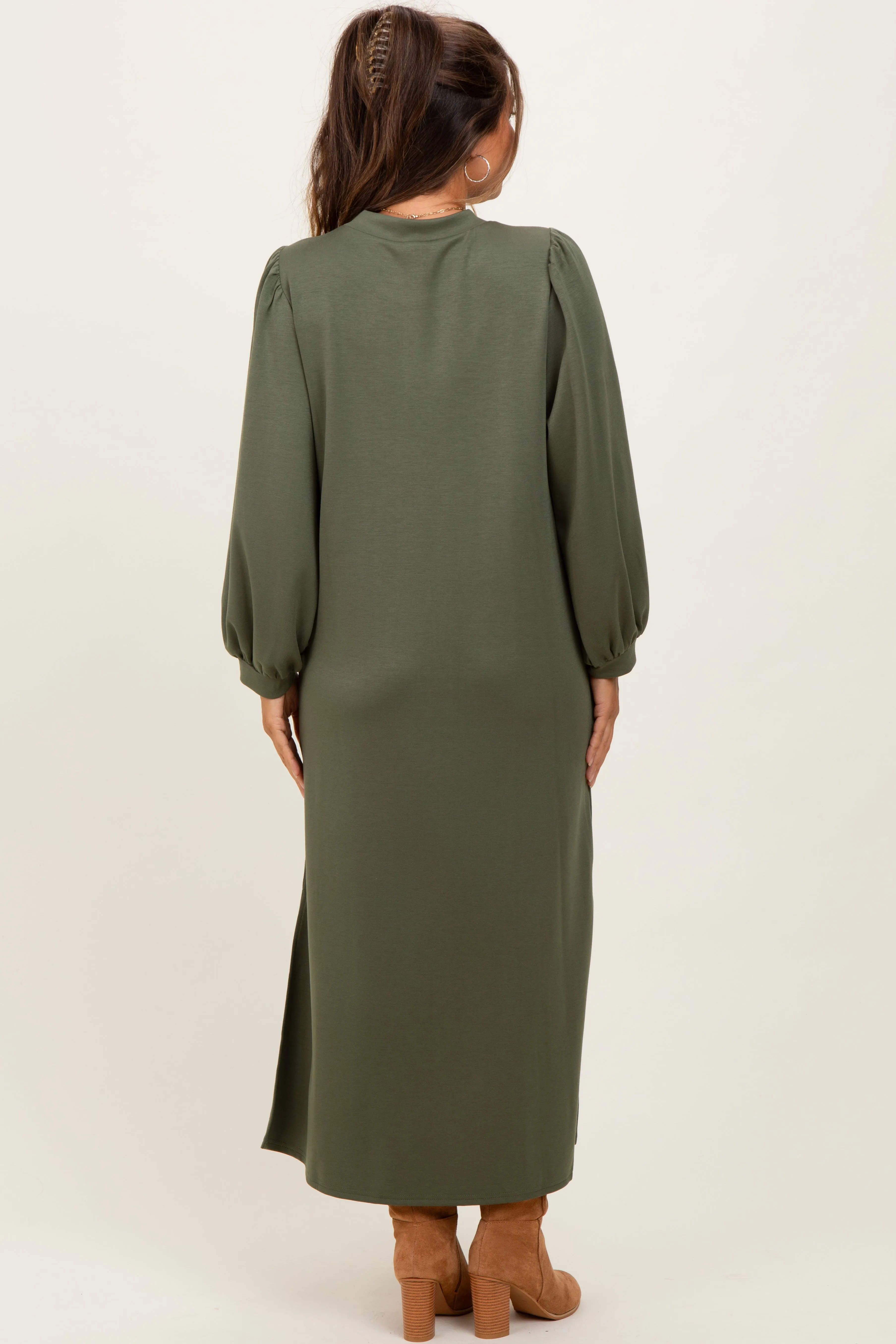 Olive Side Slit Detail Solid Maternity Midi Dress sold by Pinkblush product image thumbnail 3