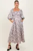 Cream Floral Puff Sleeve Smocked Waist Maternity Midi Dress sold by Pinkblush