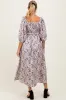 Cream Floral Puff Sleeve Smocked Waist Maternity Midi Dress sold by Pinkblush
