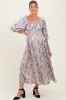 Cream Floral Puff Sleeve Smocked Waist Maternity Midi Dress sold by Pinkblush