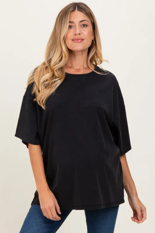 Black Mineral Washed Oversized Maternity T-Shirt sold by Pinkblush