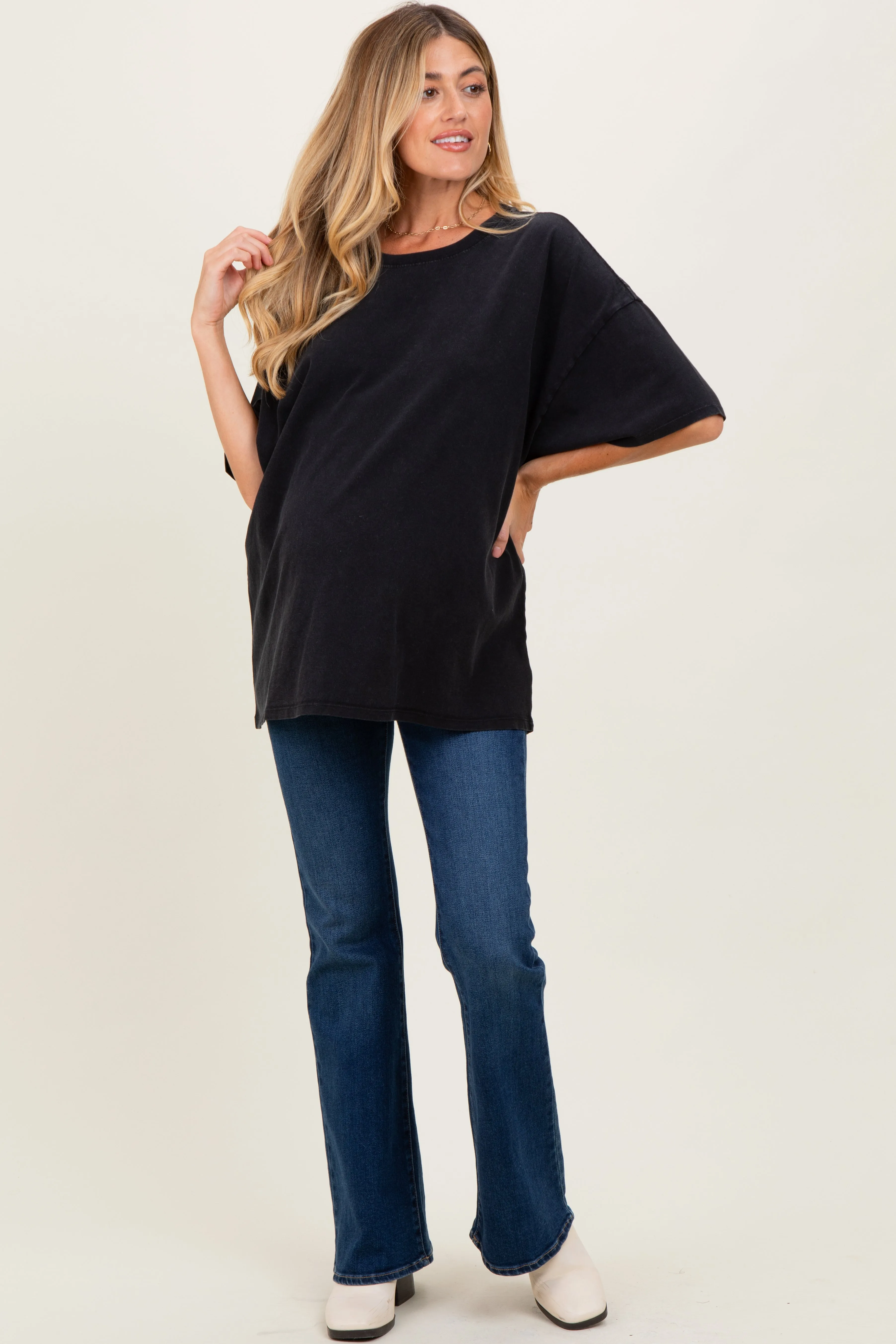 Black Mineral Washed Oversized Maternity T-Shirt sold by Pinkblush product image thumbnail 2