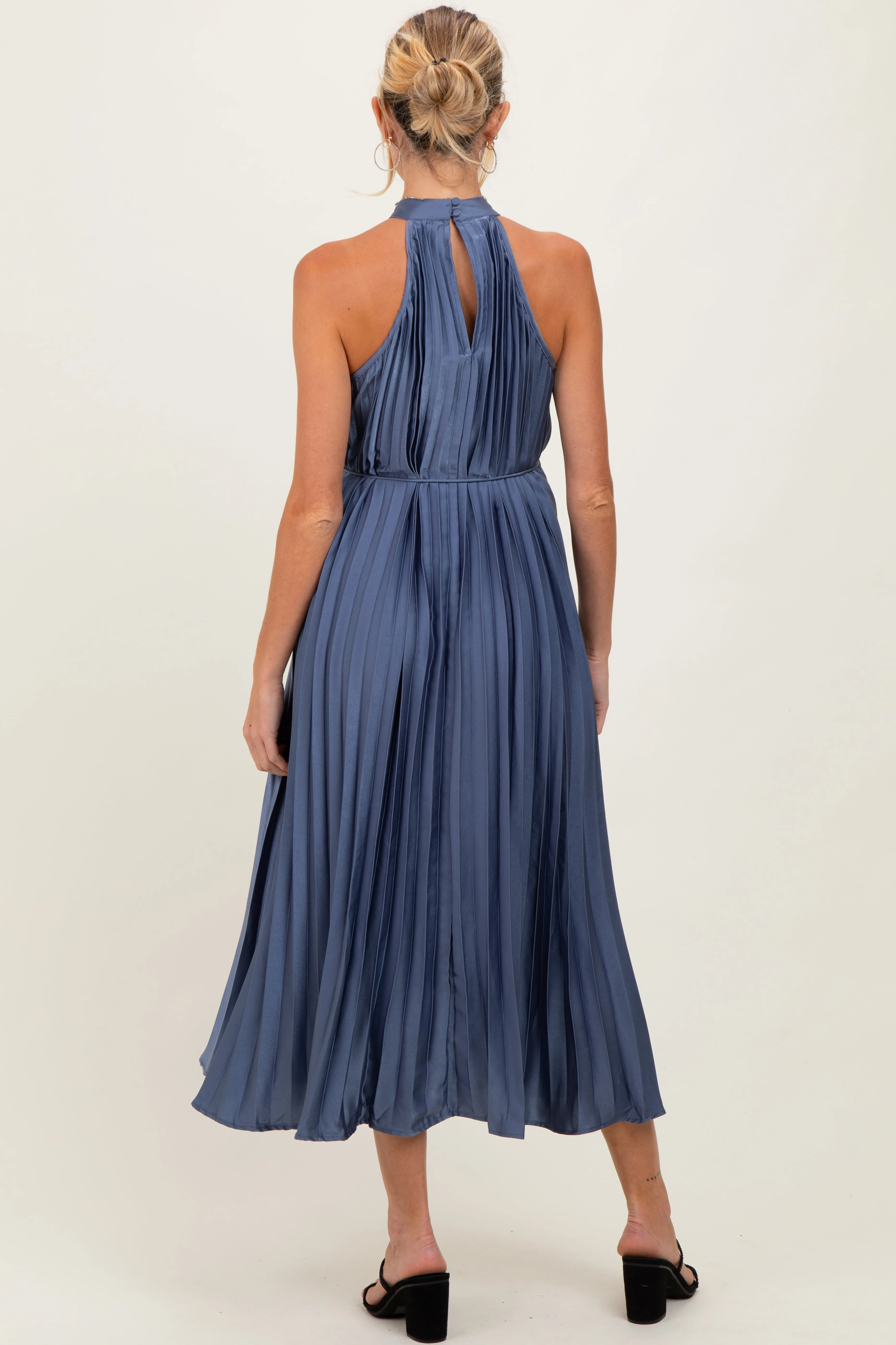 Navy Blue Pleated Maternity Halter Dress sold by Pinkblush product image thumbnail 4