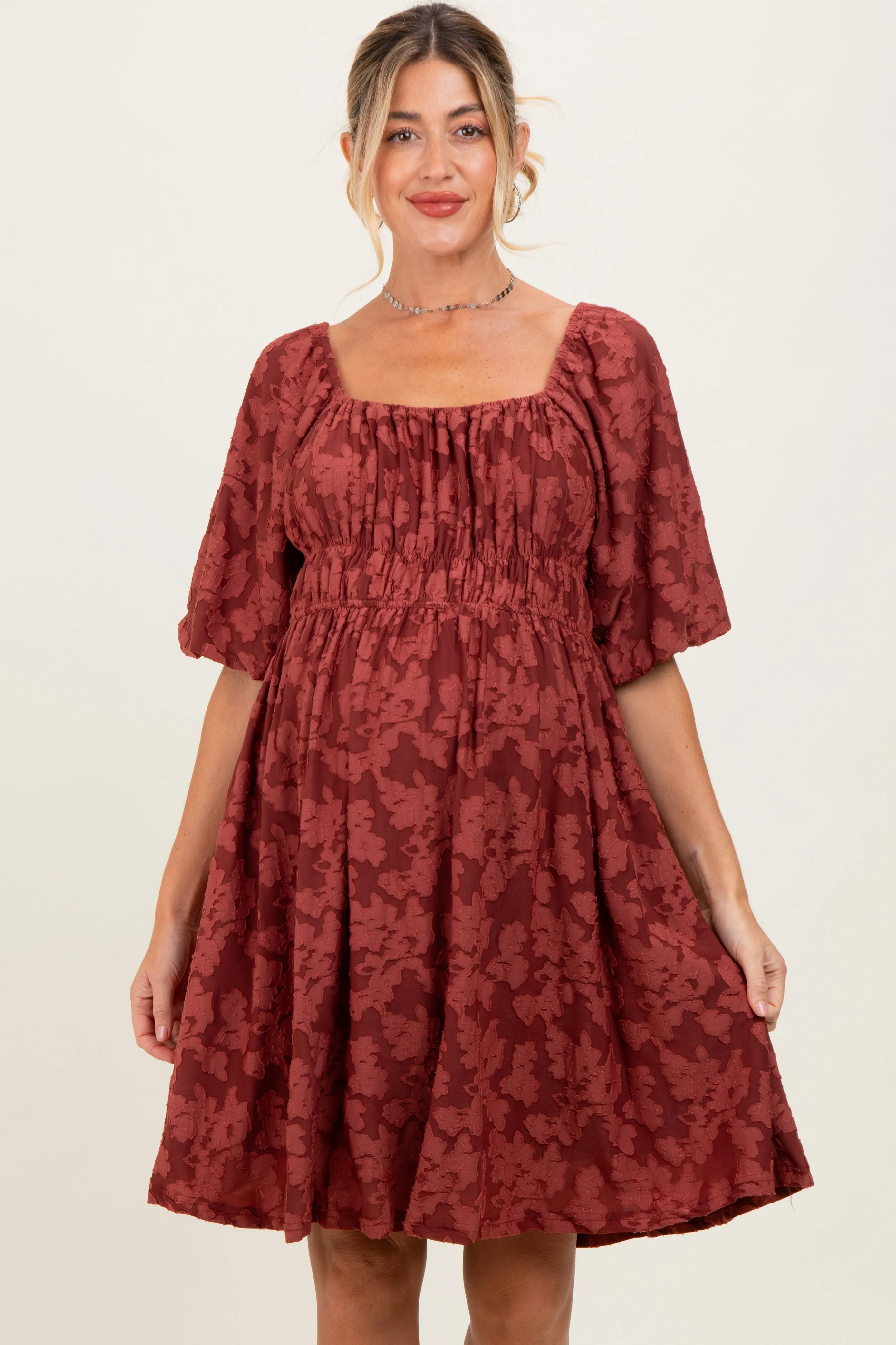 Burgundy Floral Square Neck Maternity Dress sold by Pinkblush product image thumbnail 2