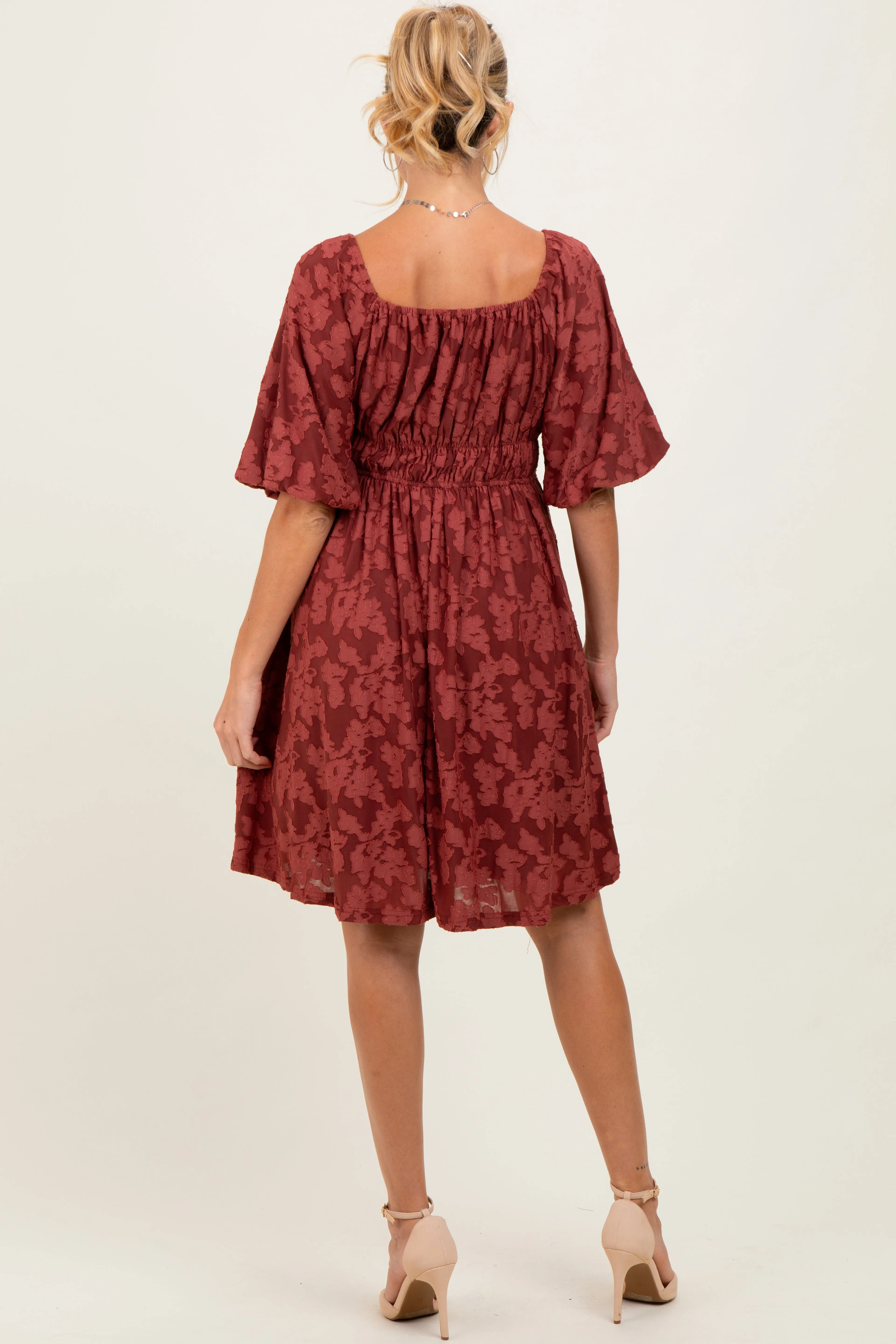 Burgundy Floral Square Neck Maternity Dress sold by Pinkblush product image thumbnail 3