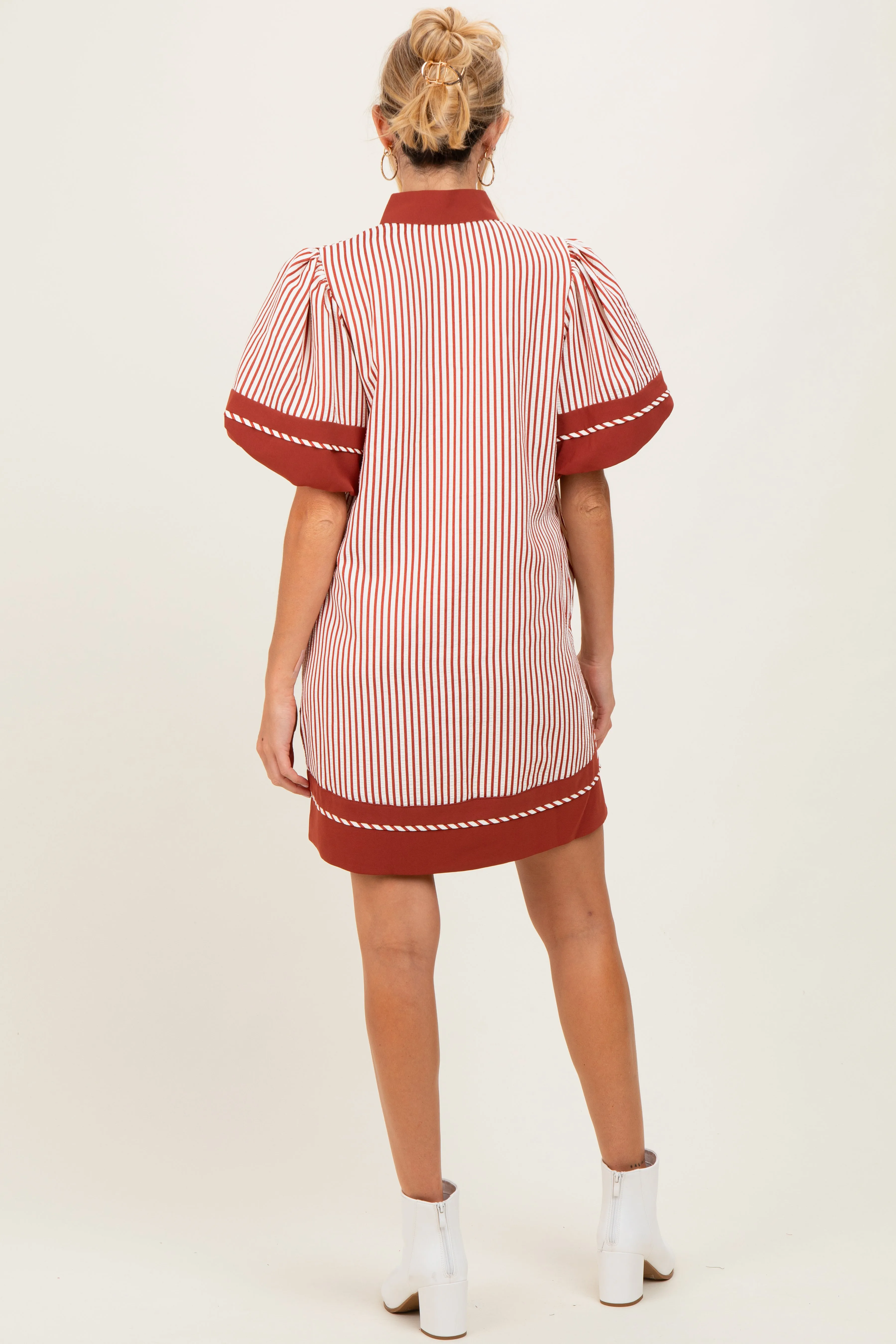 Rust Striped Contrast Border Maternity Mini Dress sold by Pinkblush product image thumbnail 2