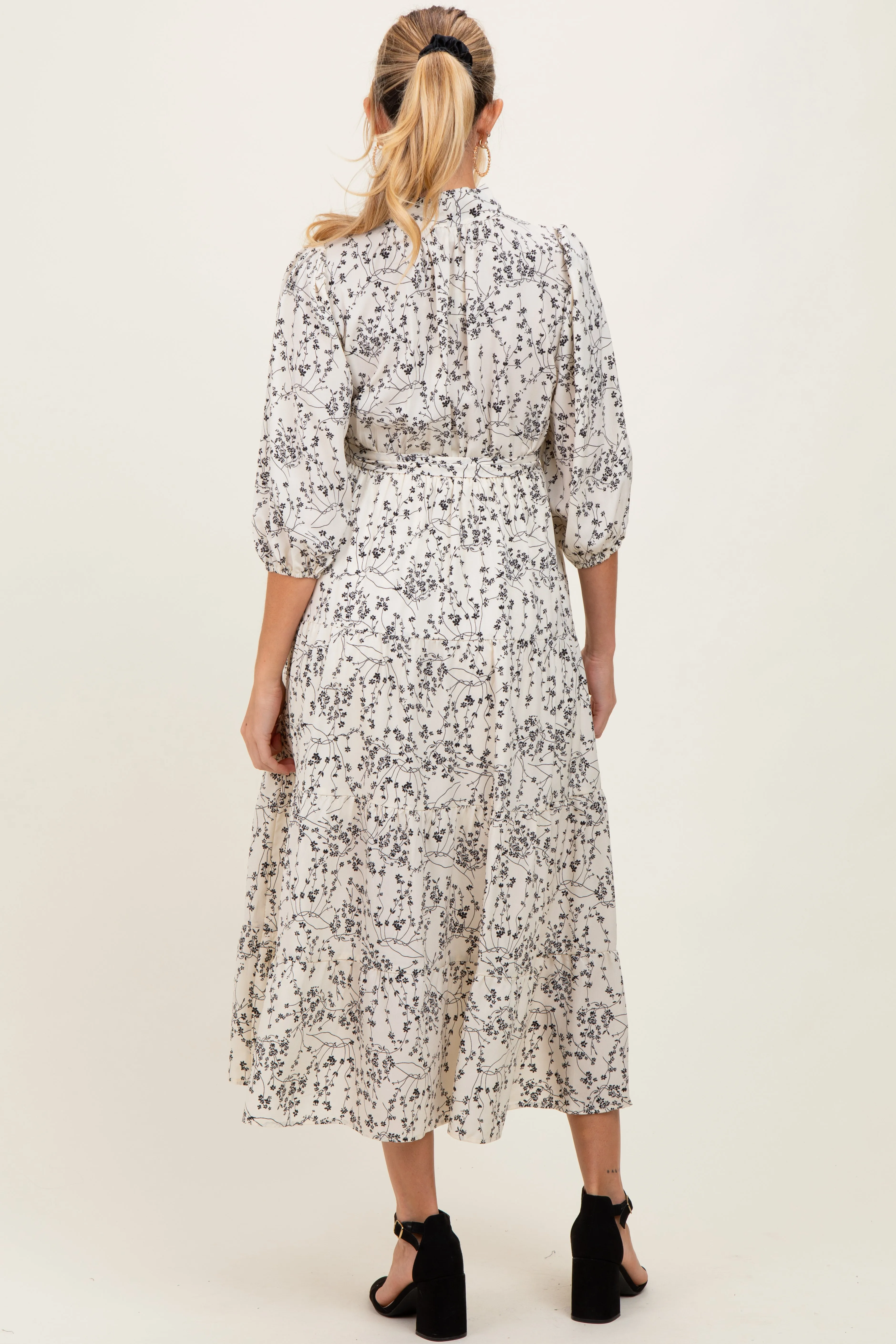 Cream Floral Neck Tie Maternity Midi Dress sold by Pinkblush product image thumbnail 4