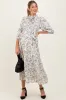 Cream Floral Neck Tie Maternity Midi Dress sold by Pinkblush