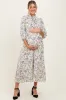 Cream Floral Neck Tie Maternity Midi Dress sold by Pinkblush