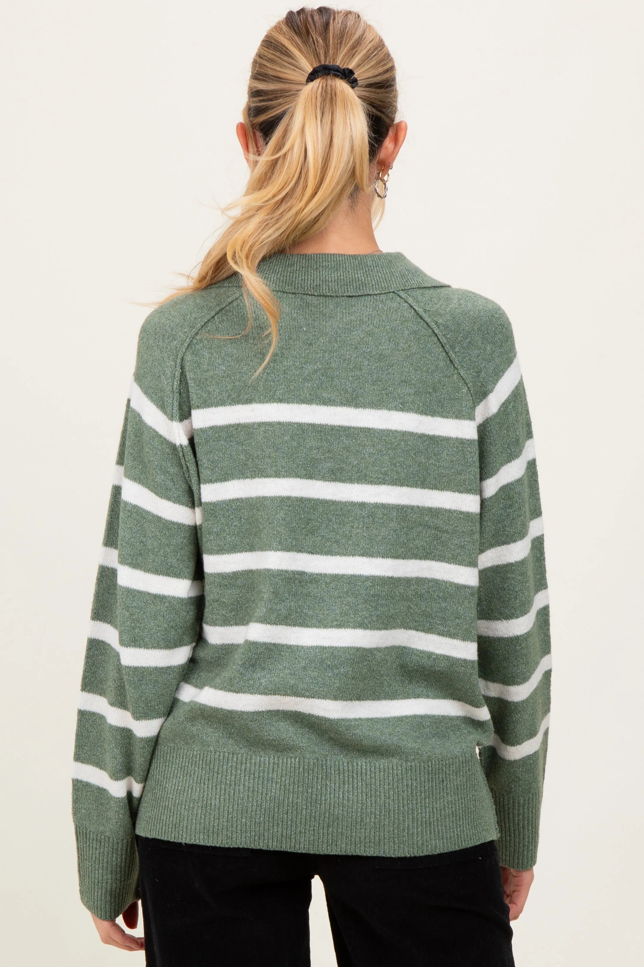 Light Olive Striped Oversized Polo Maternity Sweater sold by Pinkblush product image thumbnail 4
