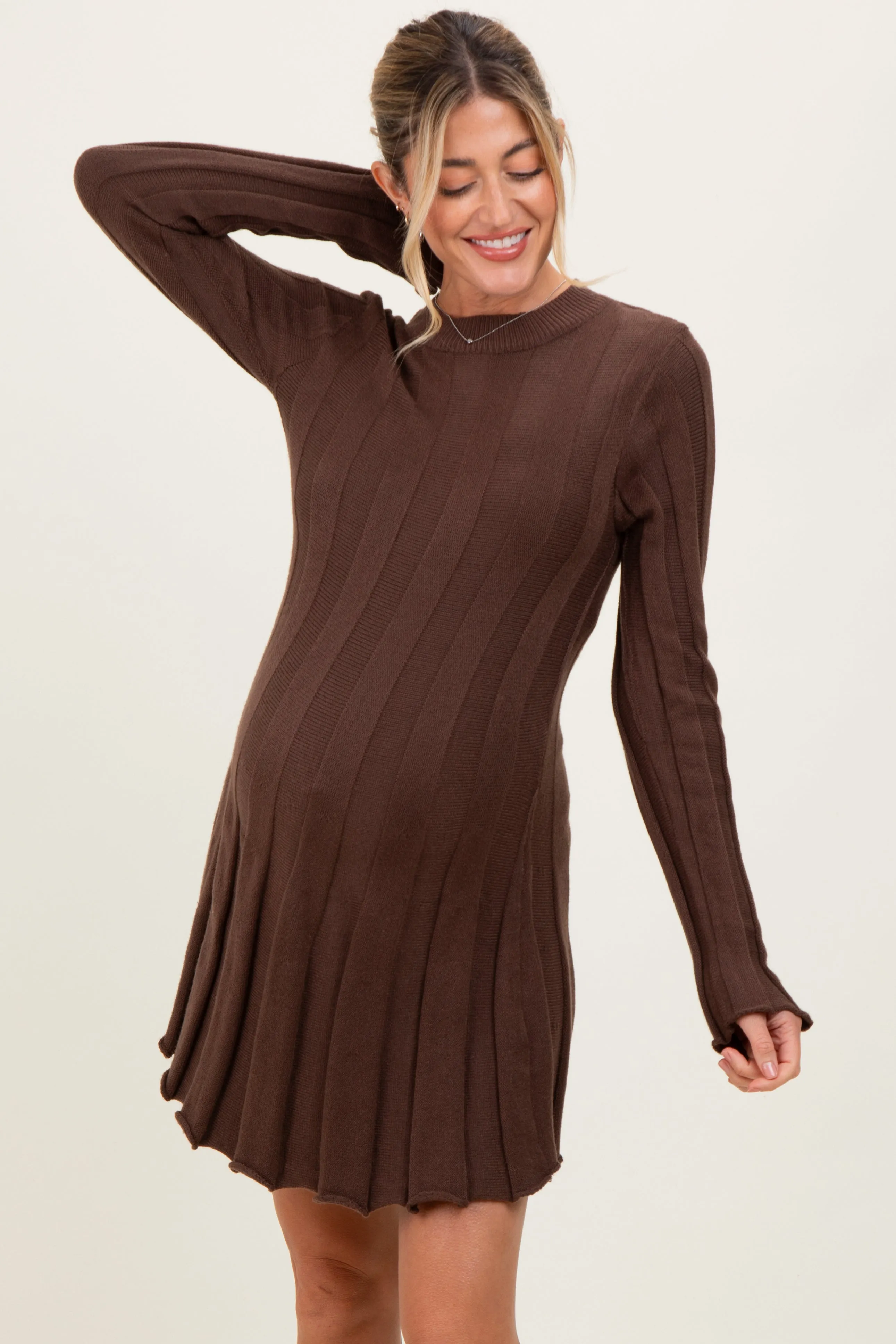 Brown Wide Rib Maternity Mini Sweater Dress sold by Pinkblush product image thumbnail 2
