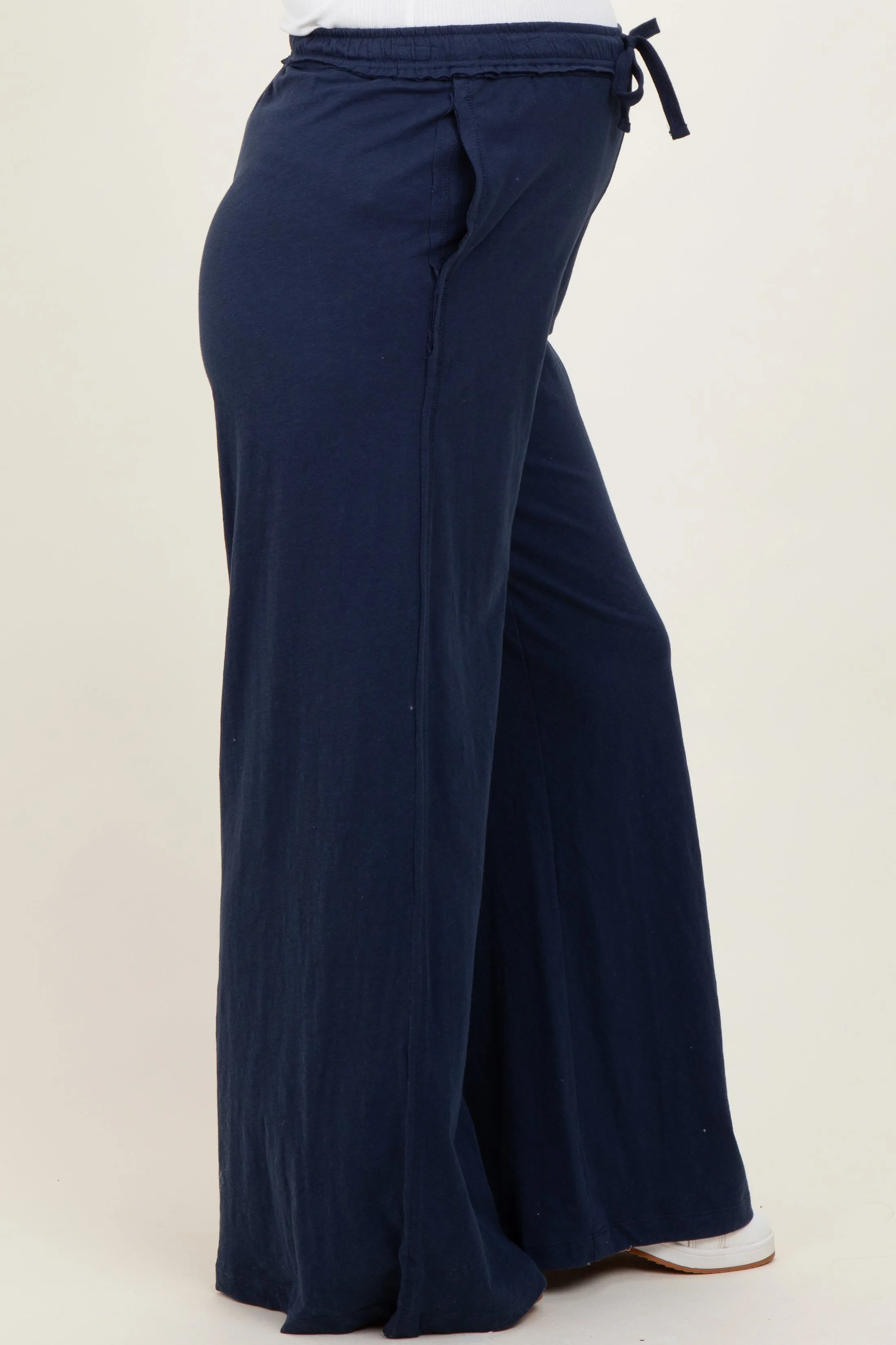 Navy Drawstring Wide Leg Maternity Lounge Pant sold by Pinkblush product image thumbnail 3