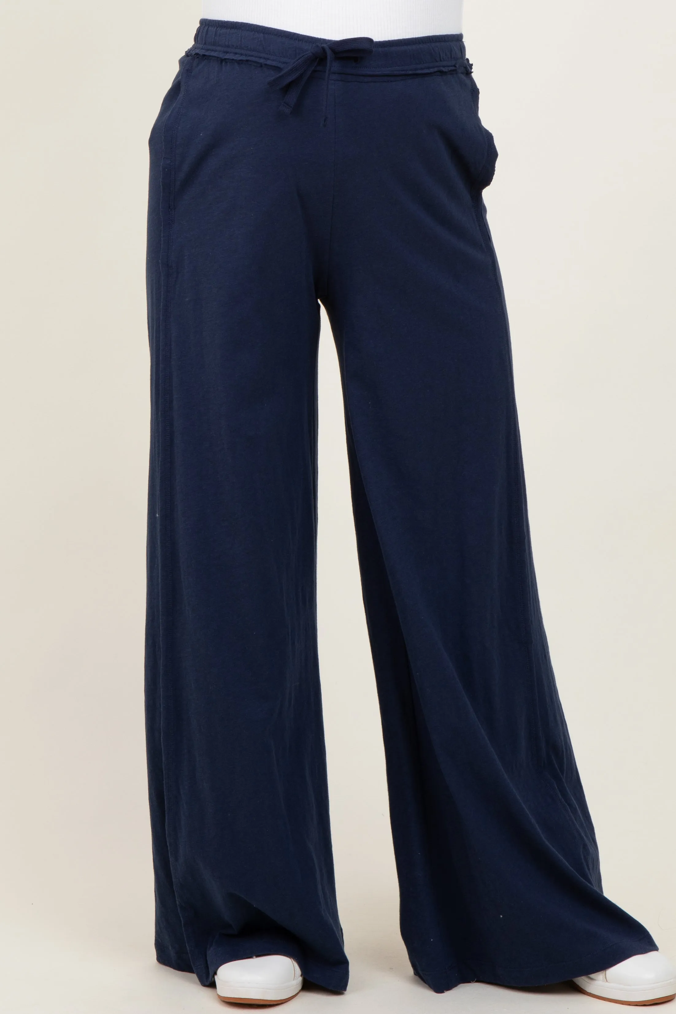 Navy Drawstring Wide Leg Maternity Lounge Pant sold by Pinkblush product image thumbnail 2