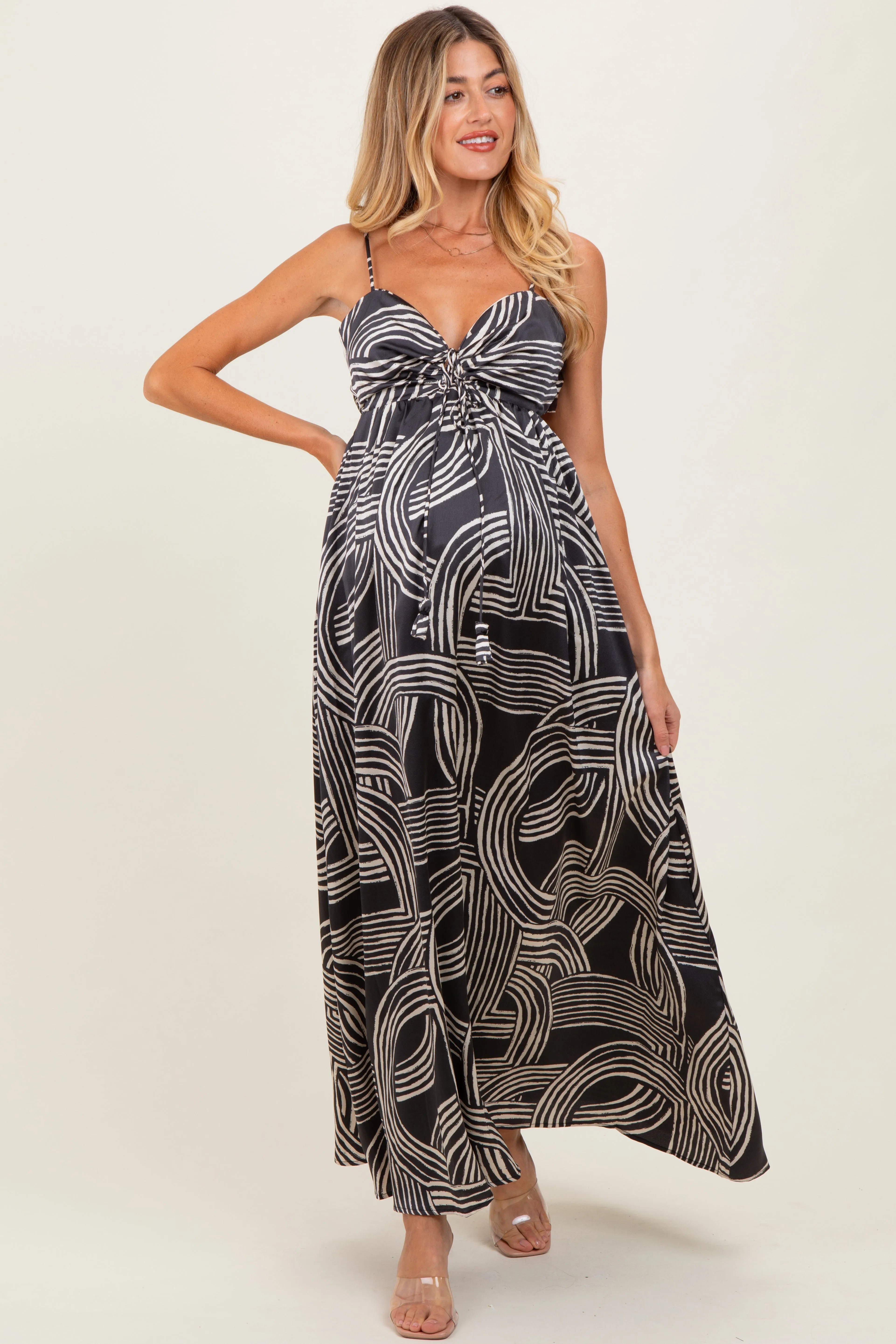 Black Printed Halter Cutout Tie Back Maternity Maxi Dress sold by Pinkblush