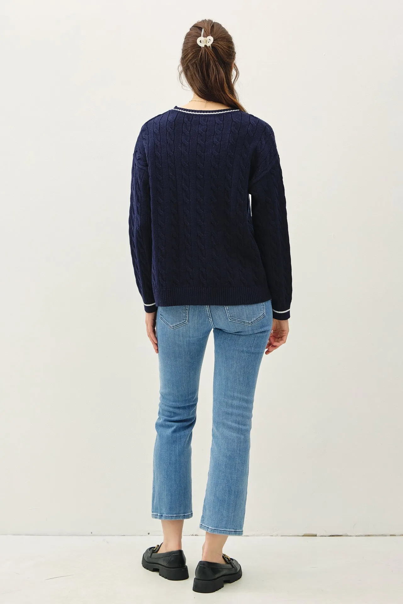 Navy Chunky Cable Knit Sweater sold by Pinkblush product image thumbnail 5