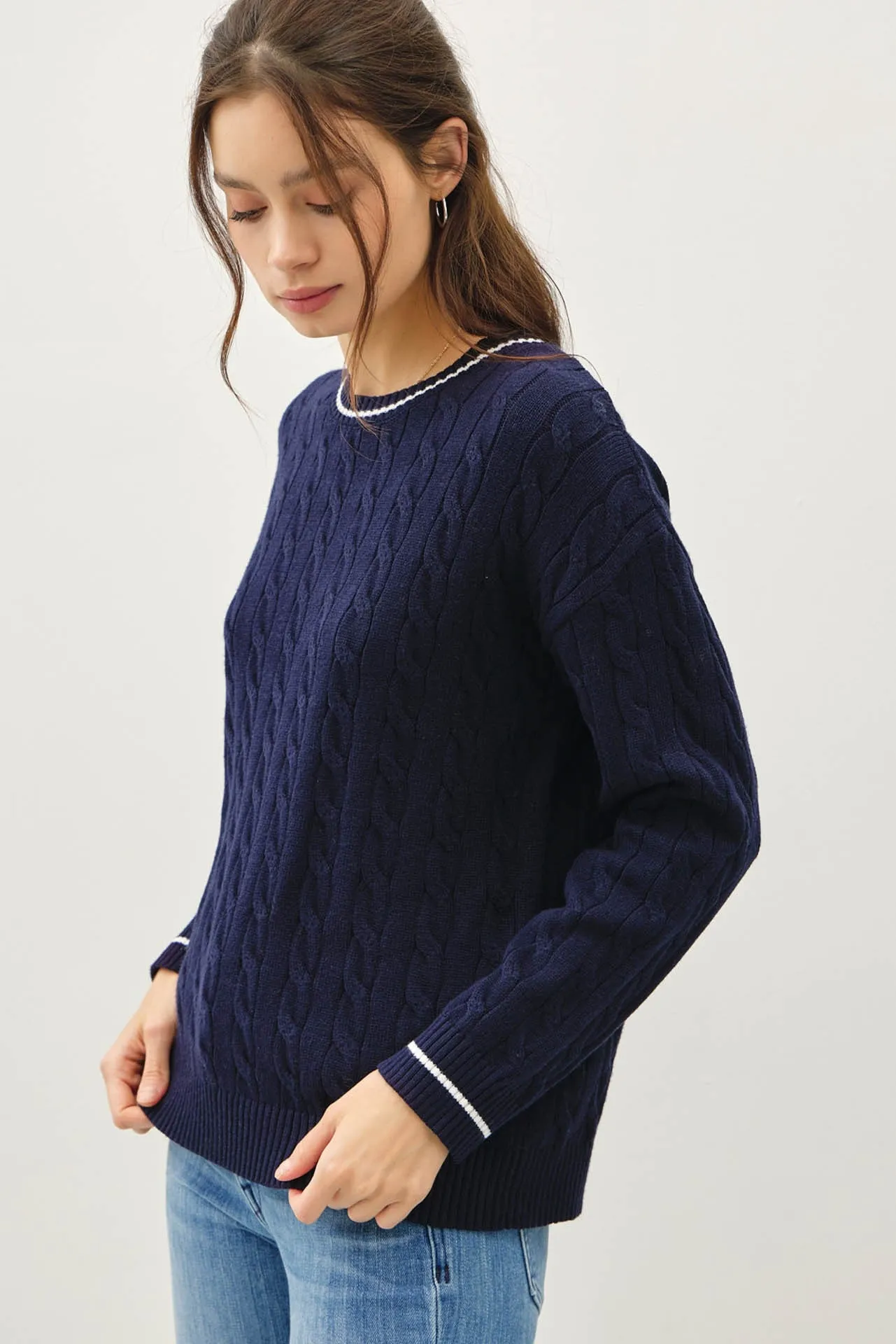Navy Chunky Cable Knit Sweater sold by Pinkblush product image thumbnail 2