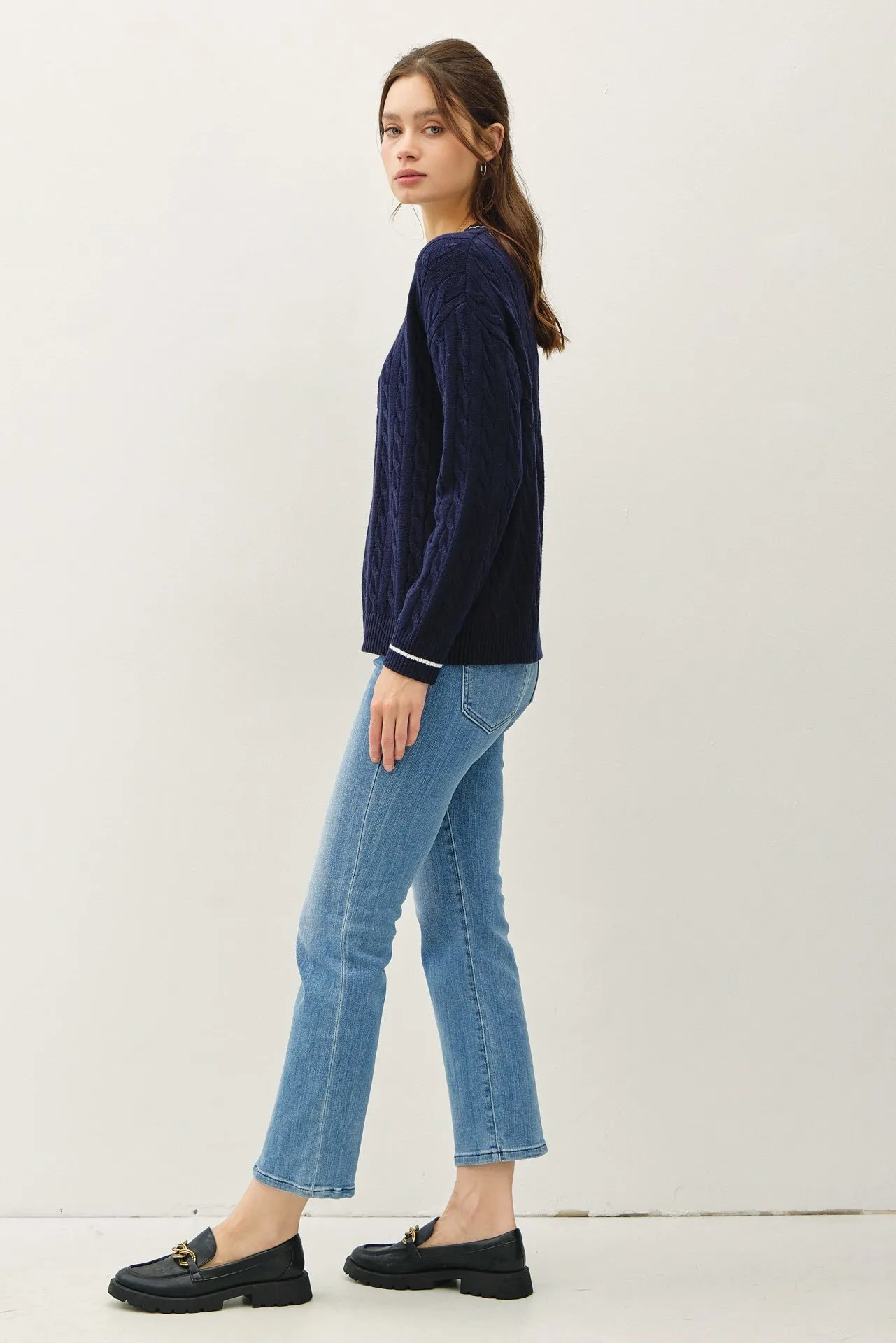 Navy Chunky Cable Knit Sweater sold by Pinkblush product image thumbnail 4