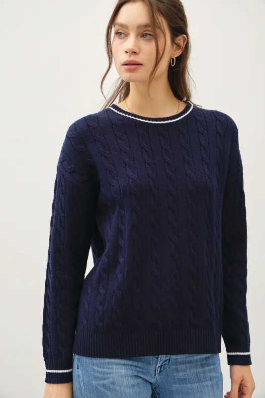 Navy Chunky Cable Knit Sweater sold by Pinkblush