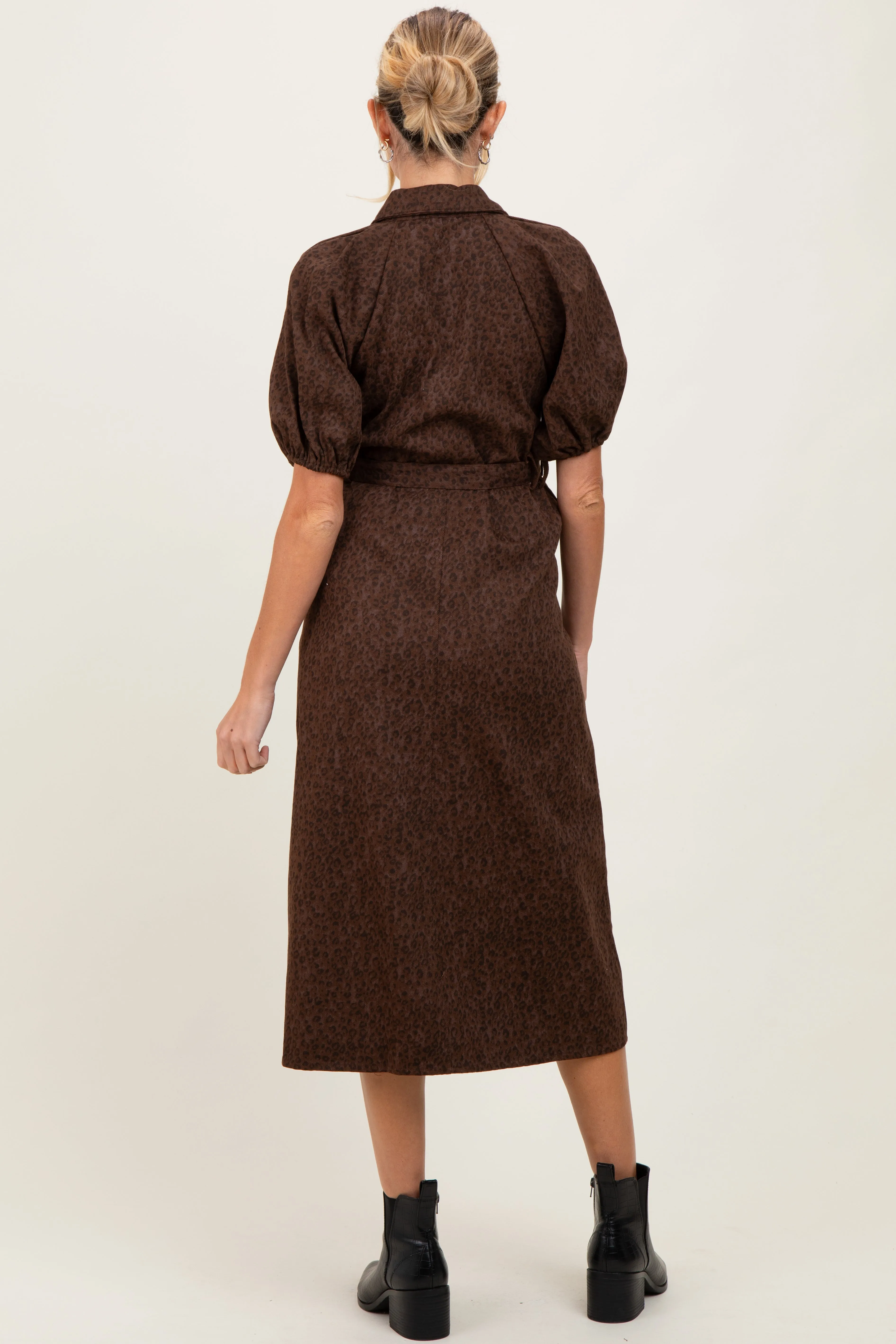 Brown Floral Button Front Waist Tie Maternity Midi Dress sold by Pinkblush product image thumbnail 3