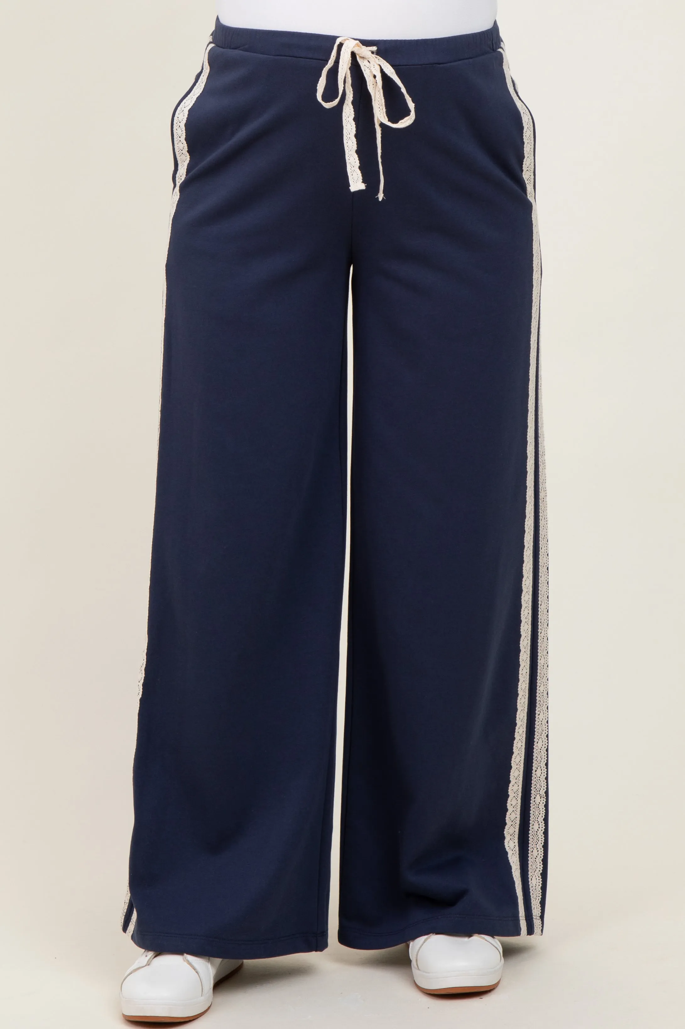 Navy Lace Stripe Drawstring Maternity Lounge Pants sold by Pinkblush product image thumbnail 3
