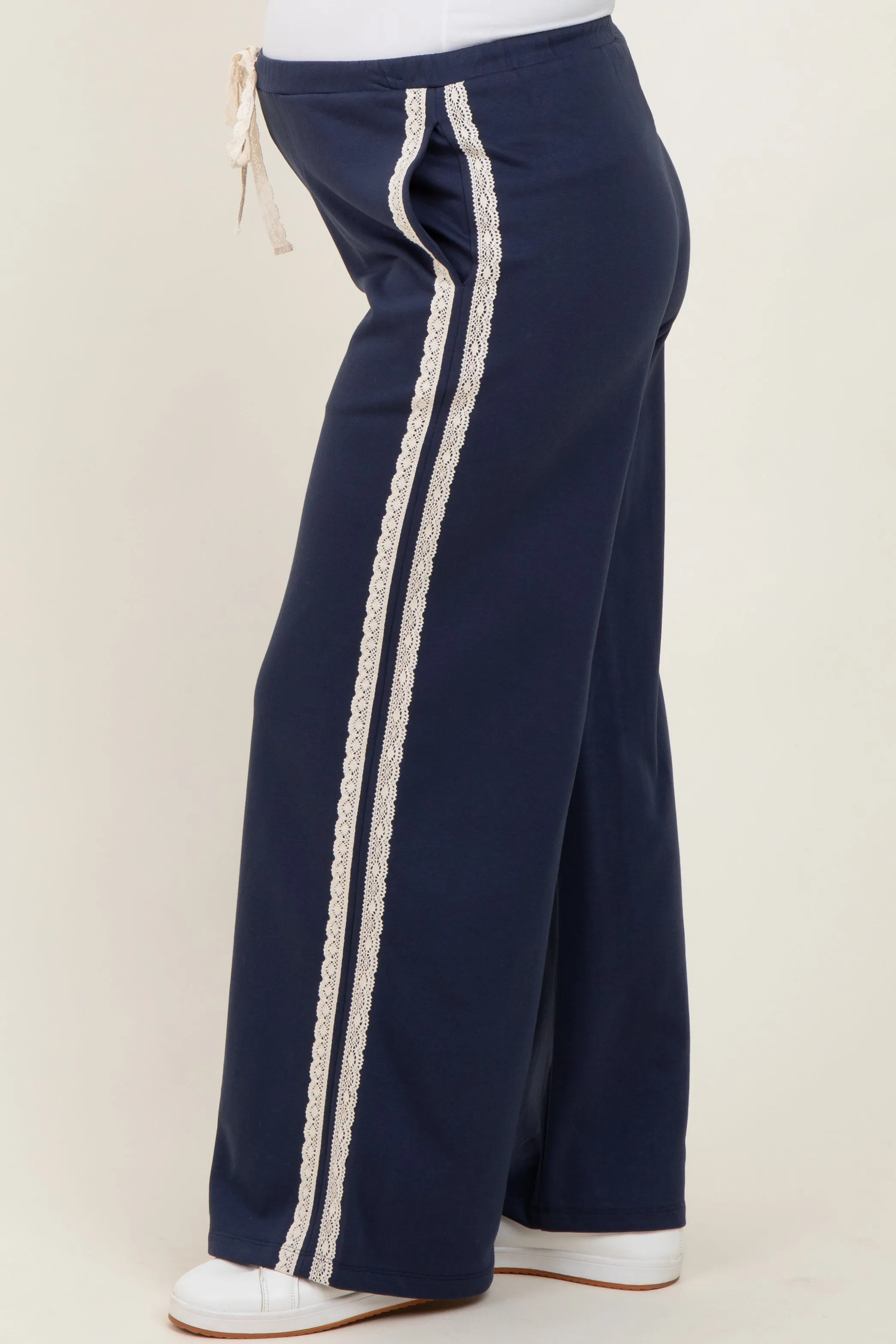 Navy Lace Stripe Drawstring Maternity Lounge Pants sold by Pinkblush product image thumbnail 4