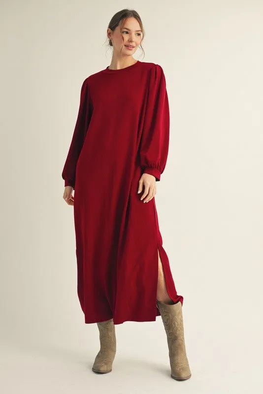 Burgundy Side Slit Detail Solid Maternity Midi Dress sold by Pinkblush product image thumbnail 5
