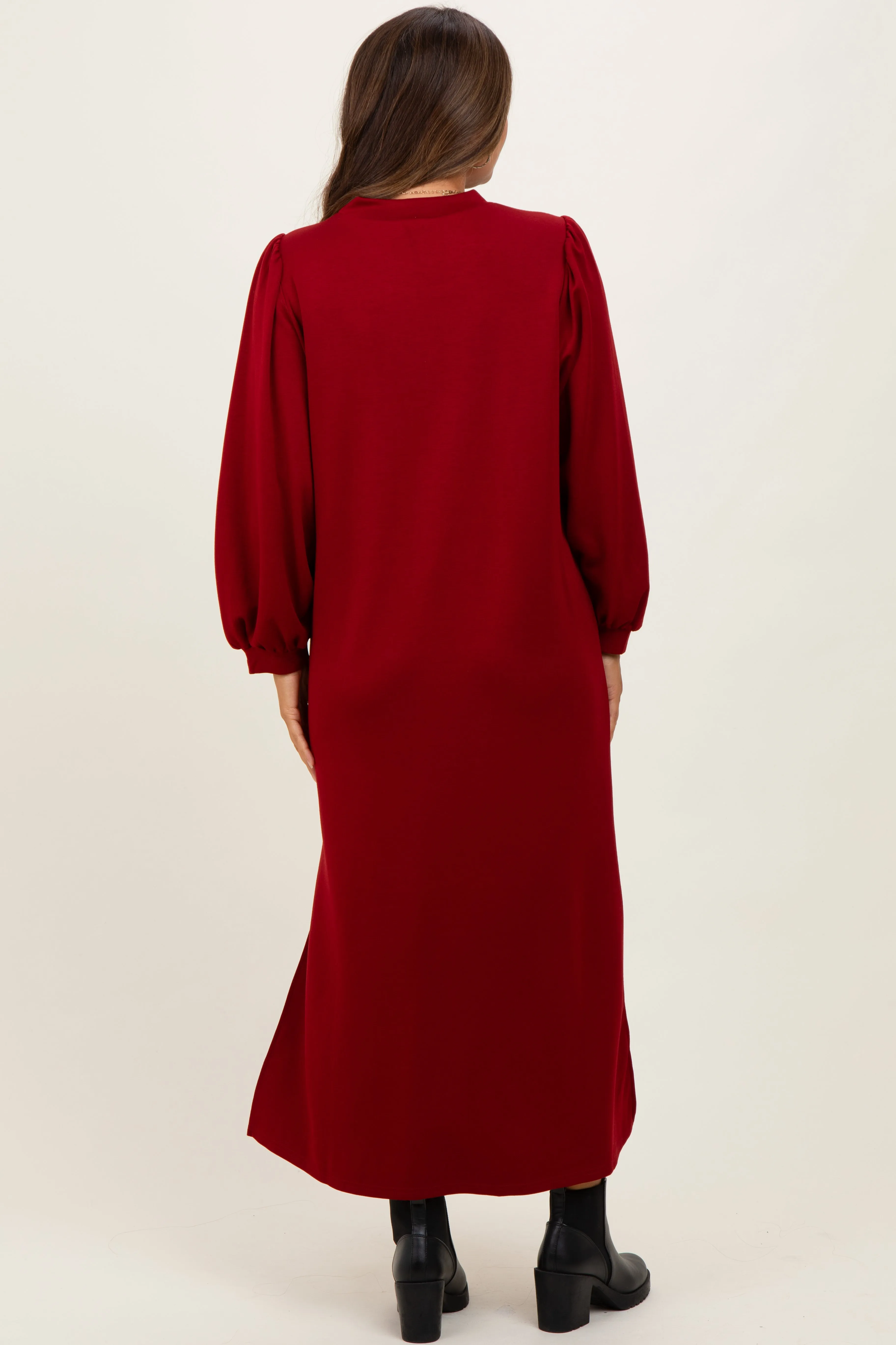 Burgundy Side Slit Detail Solid Maternity Midi Dress sold by Pinkblush product image thumbnail 4