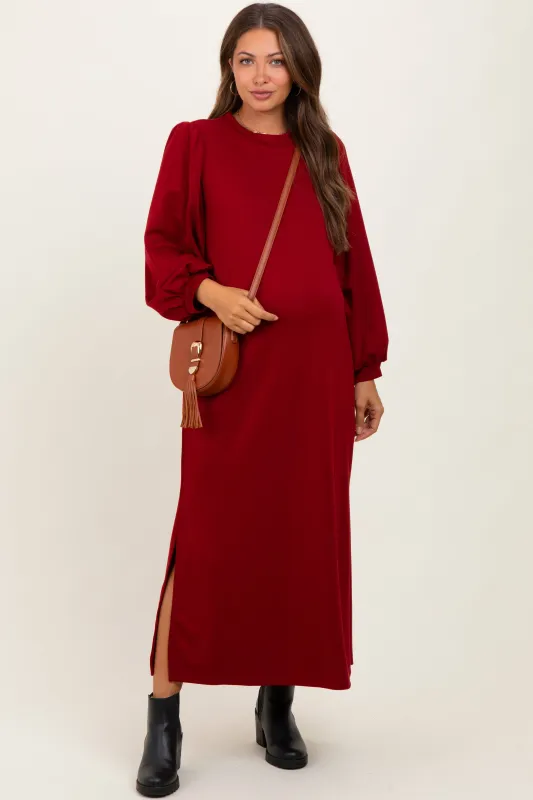 Burgundy Side Slit Detail Solid Maternity Midi Dress sold by Pinkblush