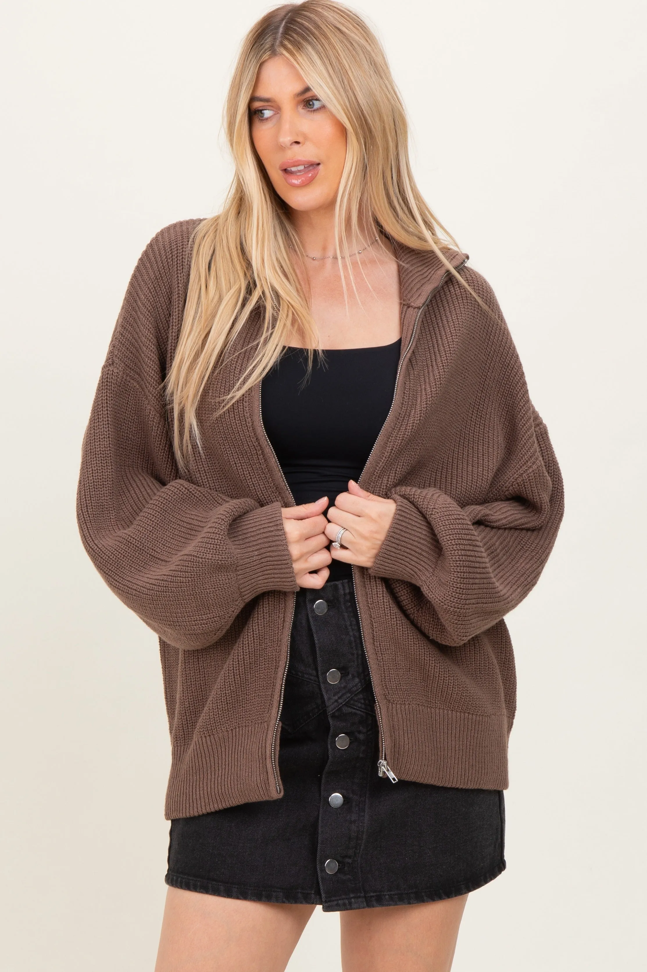 Light Mocha Oversized Zip Up Maternity Cardigan sold by Pinkblush product image thumbnail 5
