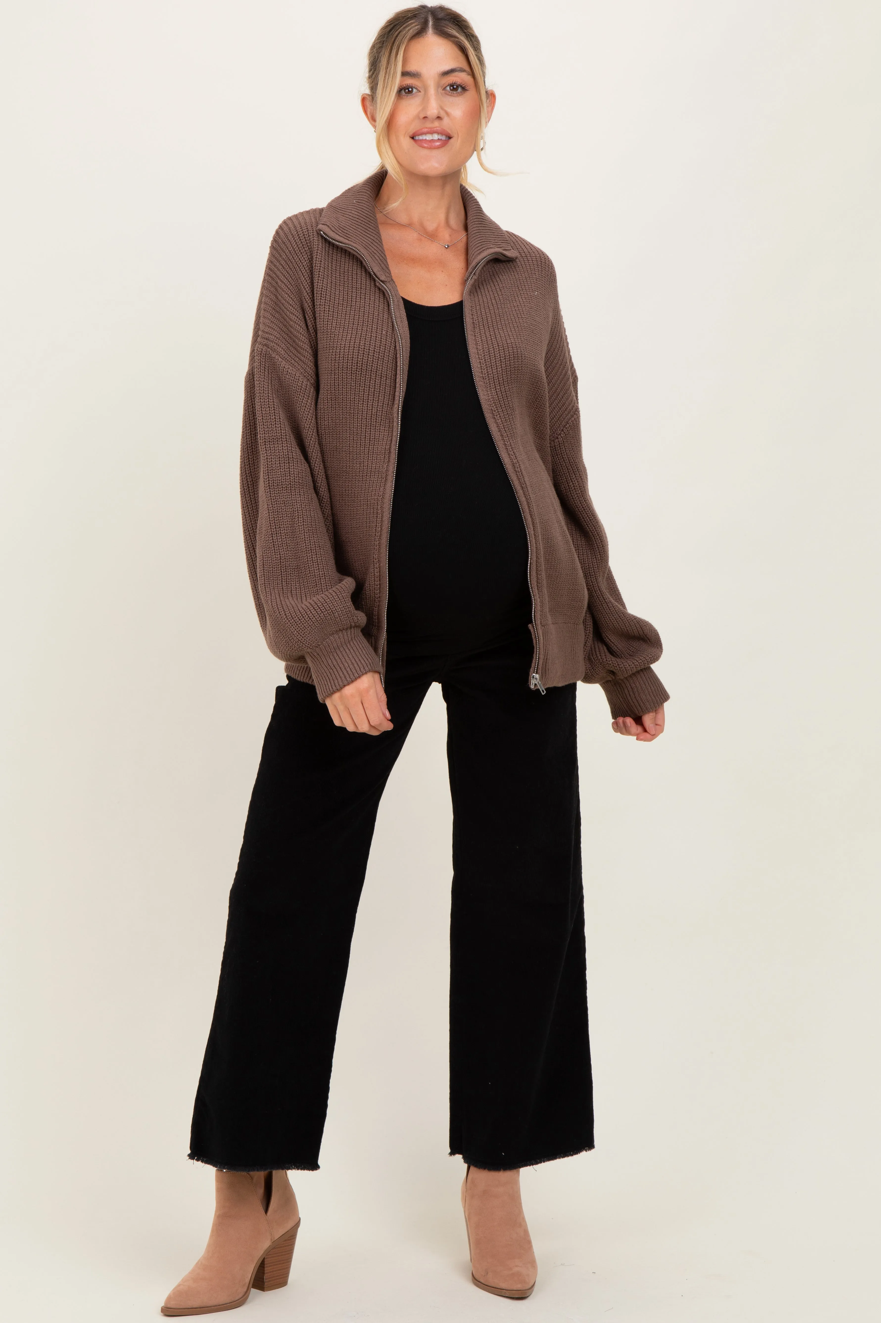 Light Mocha Oversized Zip Up Maternity Cardigan sold by Pinkblush product image thumbnail 3