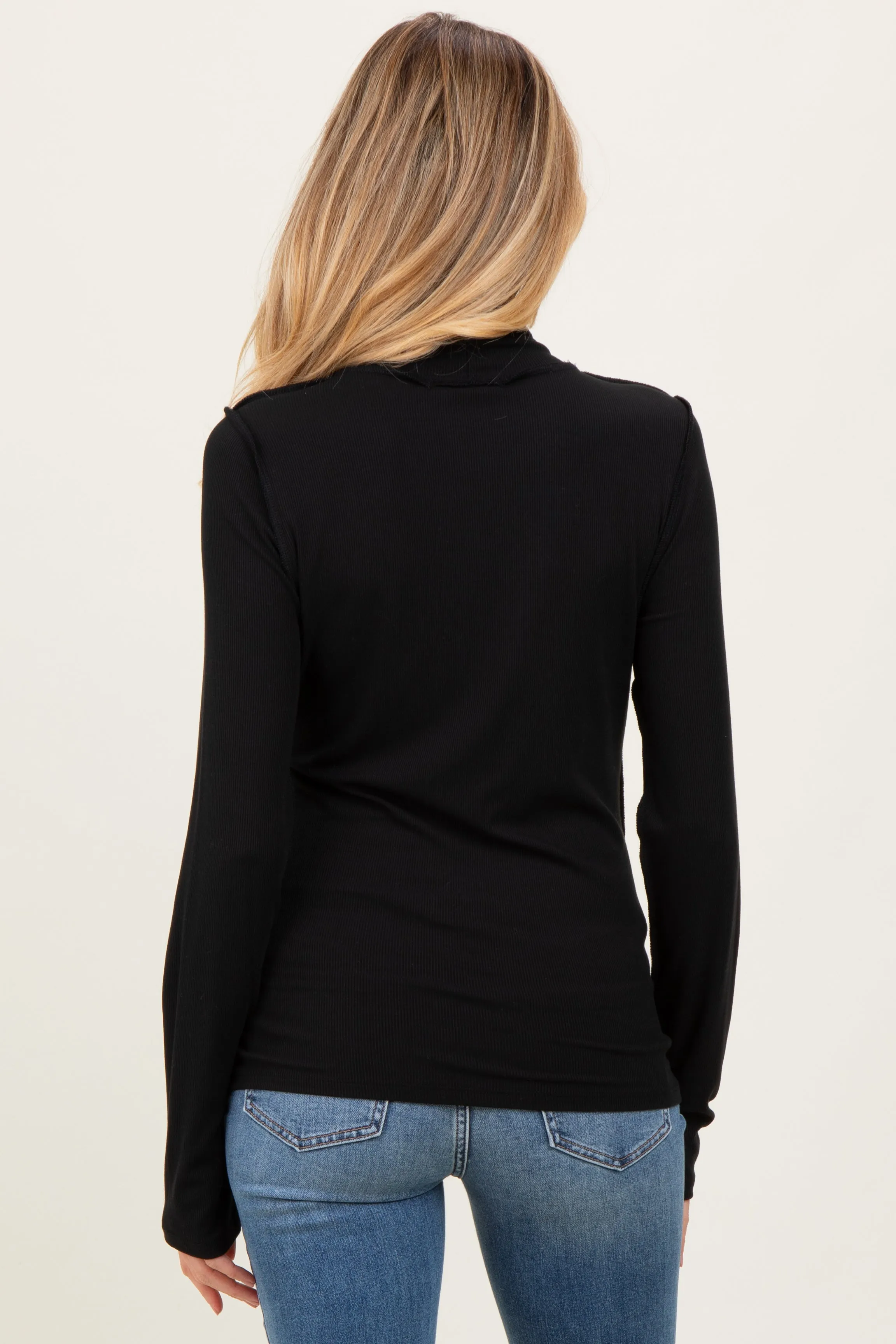 Black Solid Long Sleeve Ribbed Turtle Neck Maternity Top sold by Pinkblush product image thumbnail 4