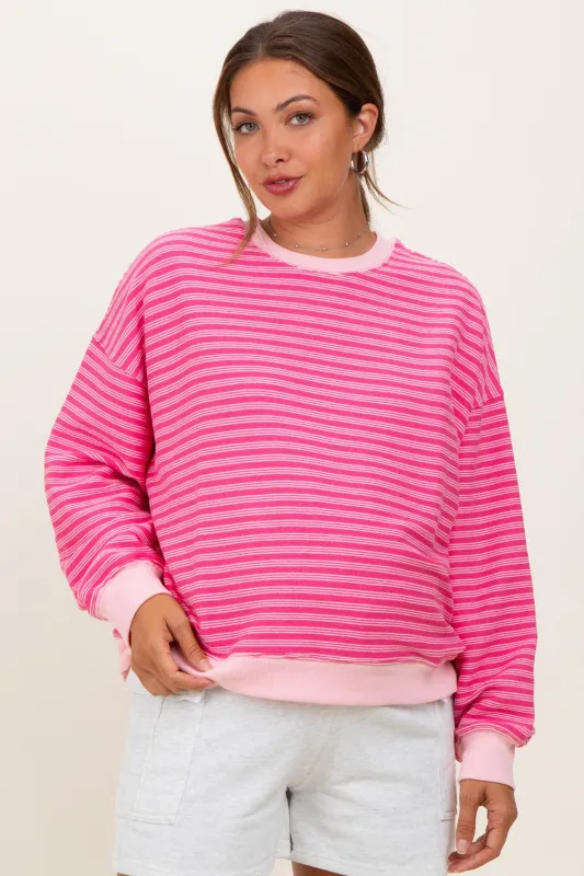 Pink Striped Knit Relaxed Fit Maternity Pullover sold by Pinkblush