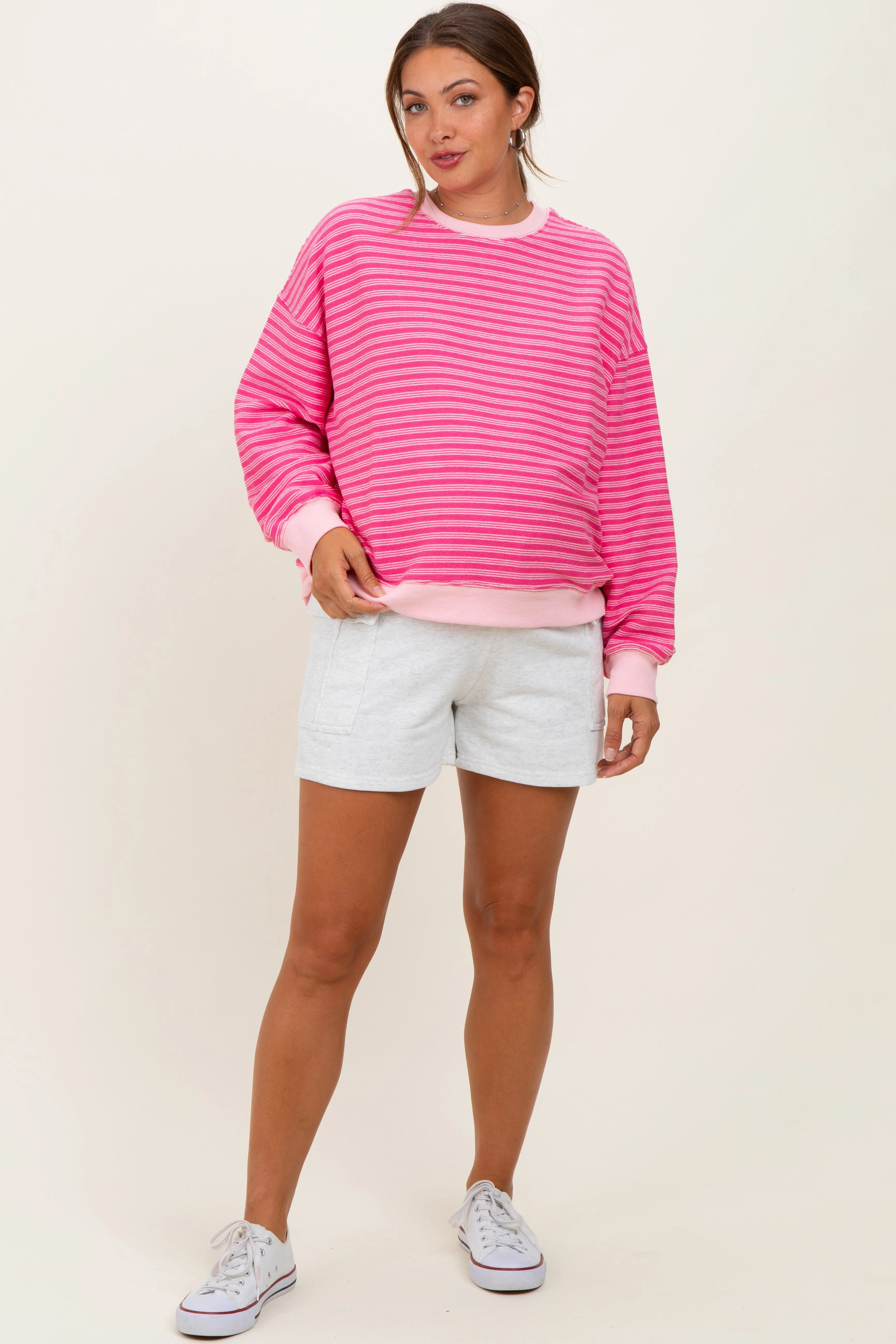 Pink Striped Knit Relaxed Fit Maternity Pullover sold by Pinkblush product image thumbnail 2