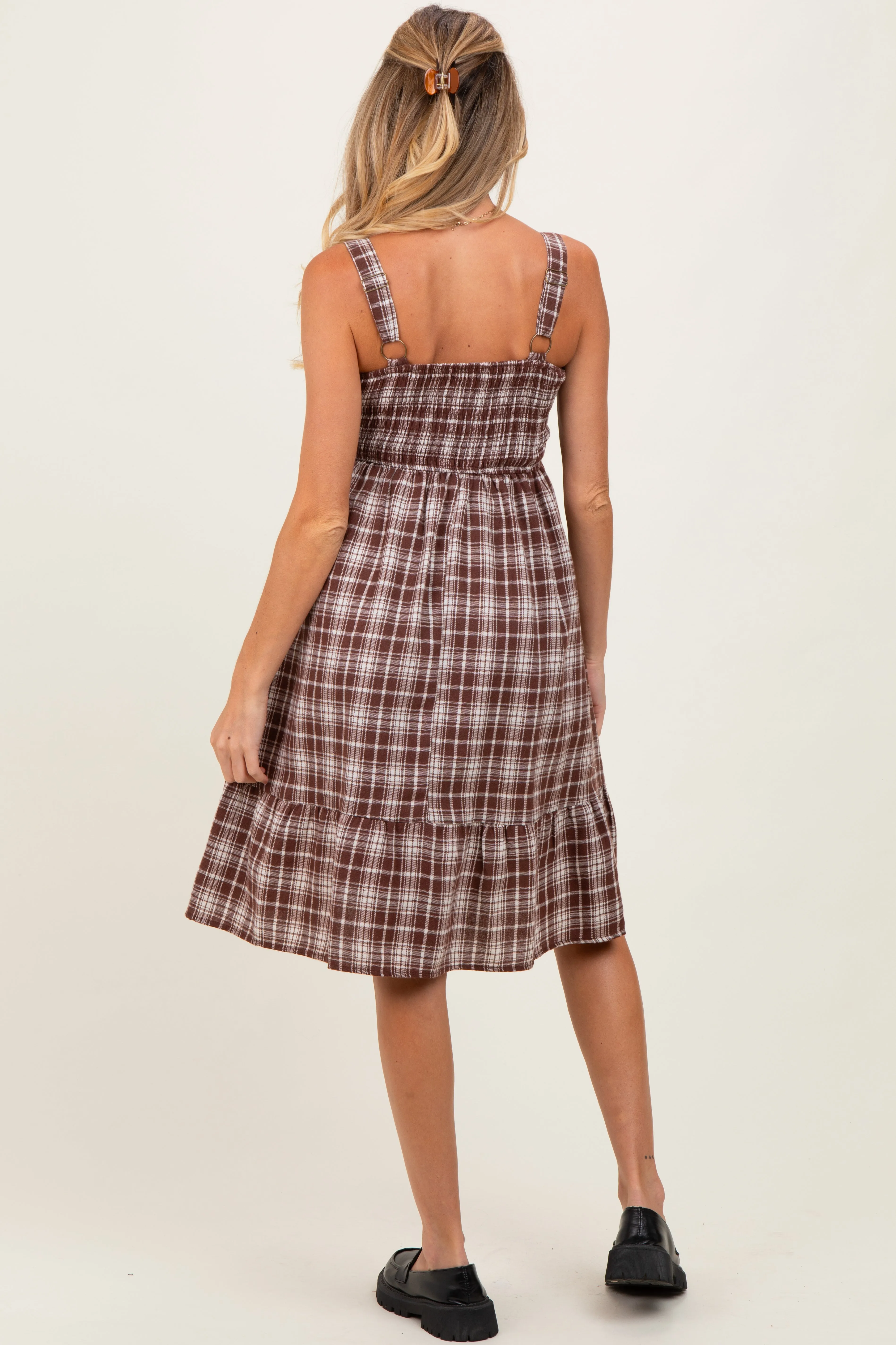 Brown Plaid Square Neck Maternity Dress sold by Pinkblush product image thumbnail 4
