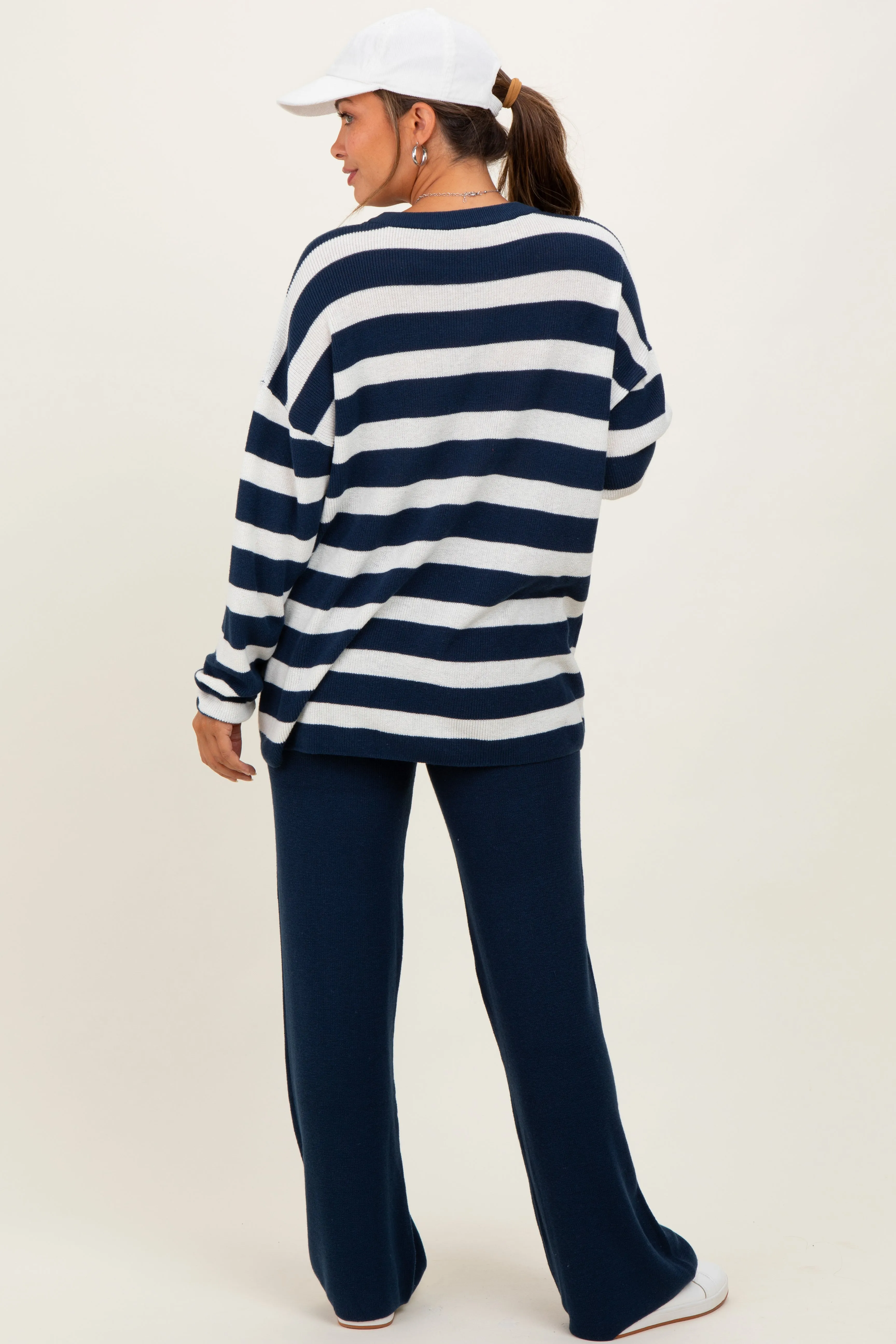 Navy Striped Long Sleeve Sweater Knit Pants Maternity Set sold by Pinkblush product image thumbnail 4
