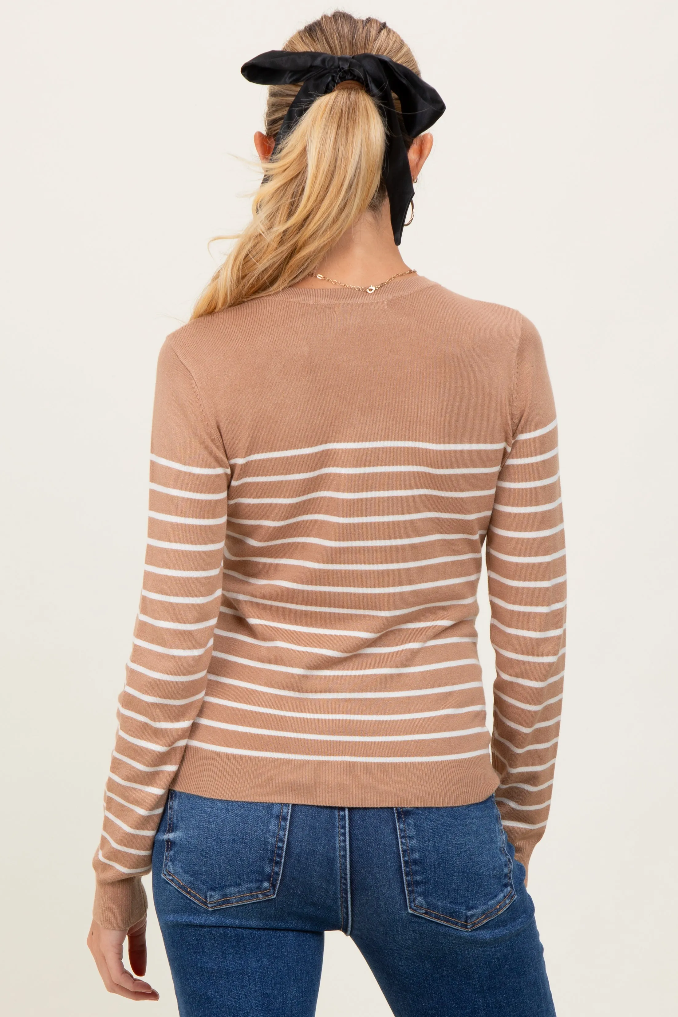Camel Striped Knit Maternity Long Sleeve Top sold by Pinkblush product image thumbnail 4