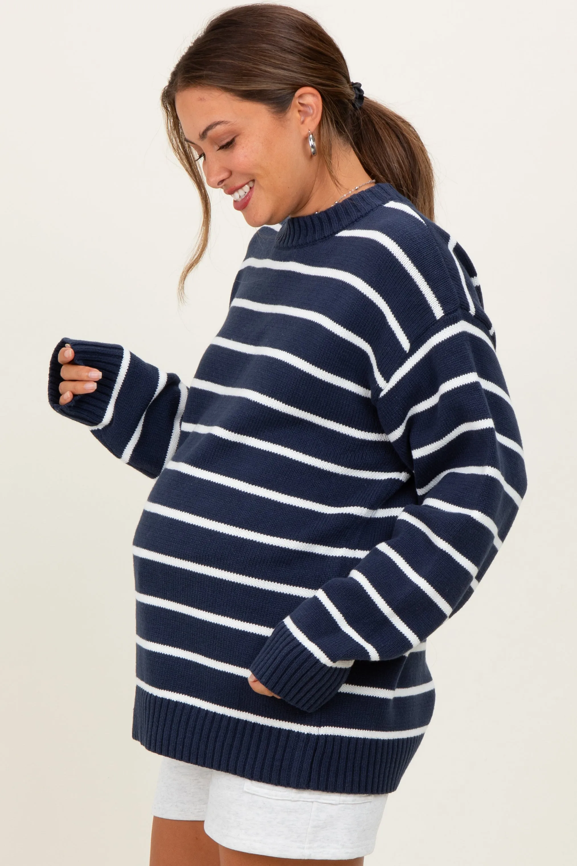 Navy Striped Oversized Maternity Sweater sold by Pinkblush product image thumbnail 2