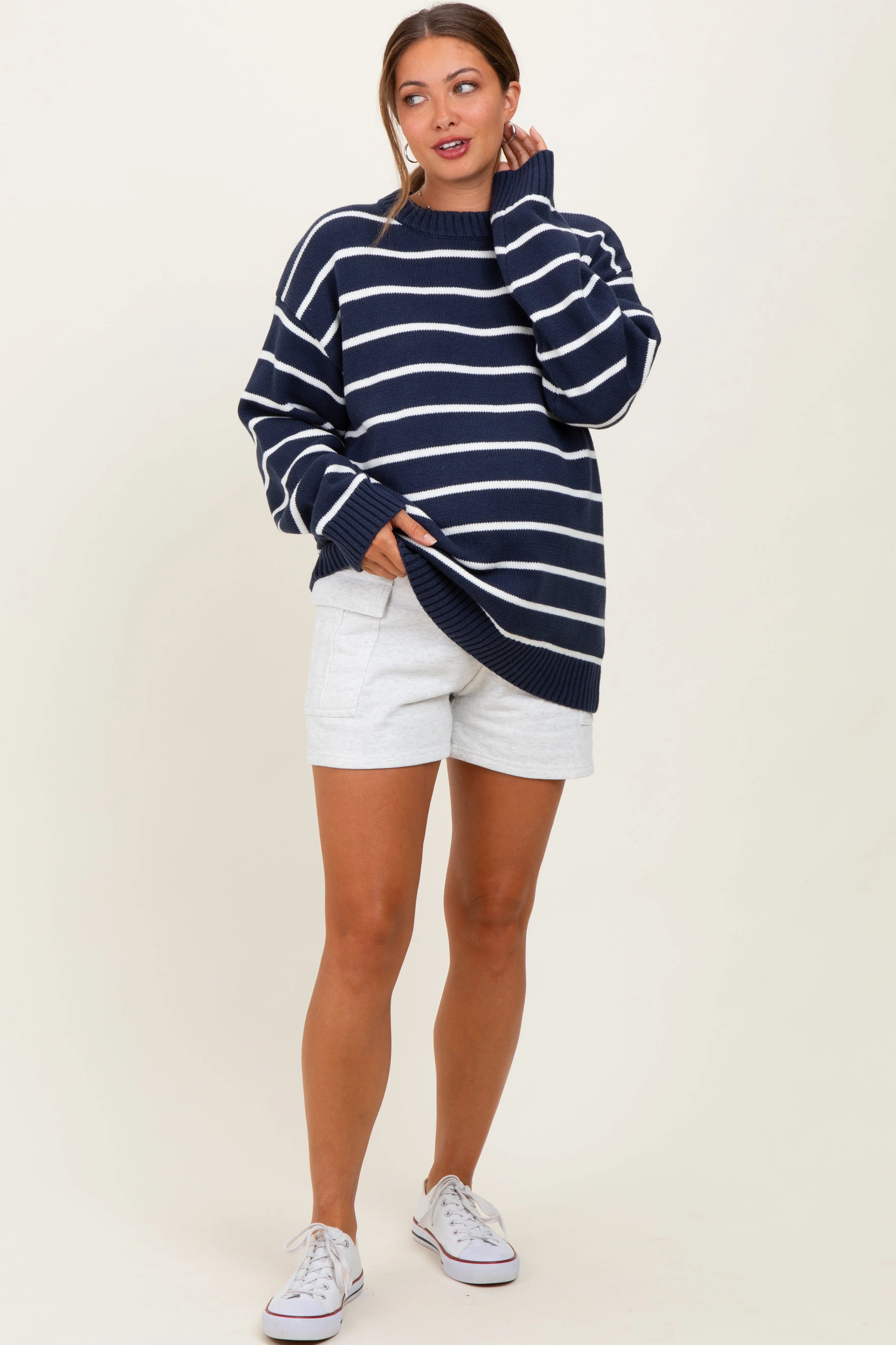 Navy Striped Oversized Maternity Sweater sold by Pinkblush product image thumbnail 3