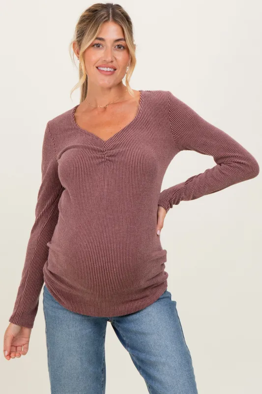 Mauve Sweetheart Ribbed Maternity Long Sleeve Top sold by Pinkblush