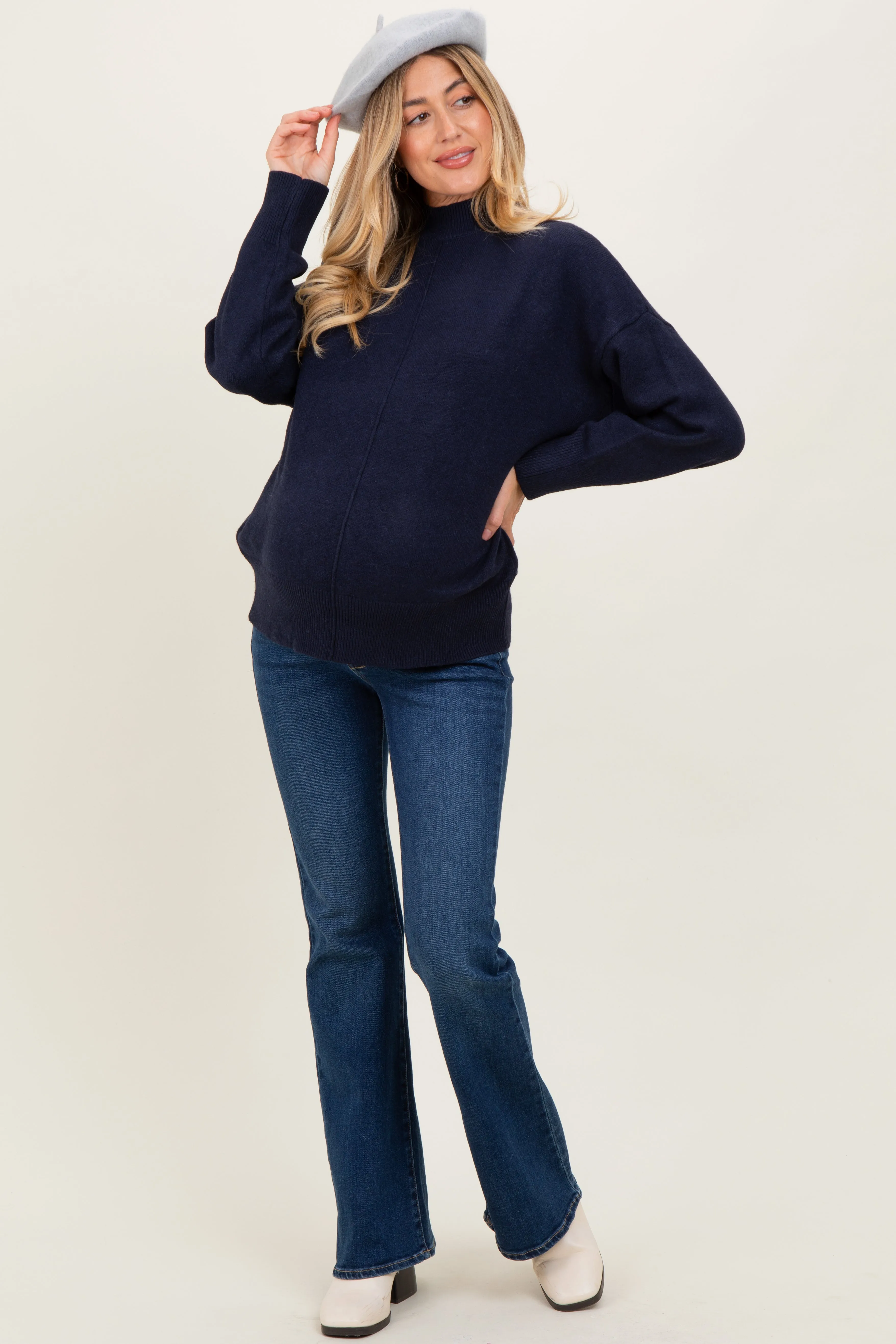Navy Front Seam Mock Neck Maternity Sweater sold by Pinkblush product image thumbnail 2