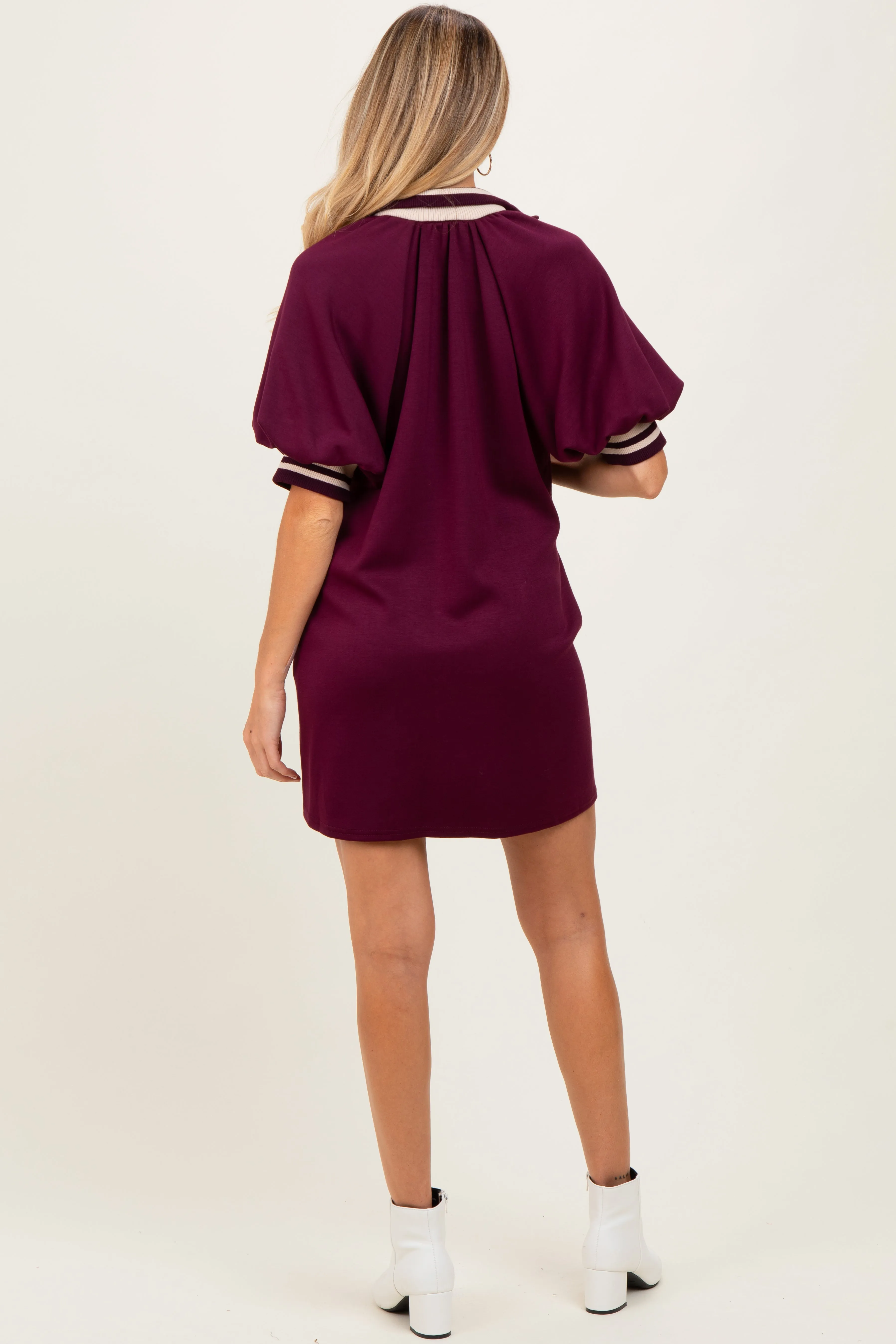 Plum Half Zip Puff Sleeve Maternity Mini Dress sold by Pinkblush product image thumbnail 4