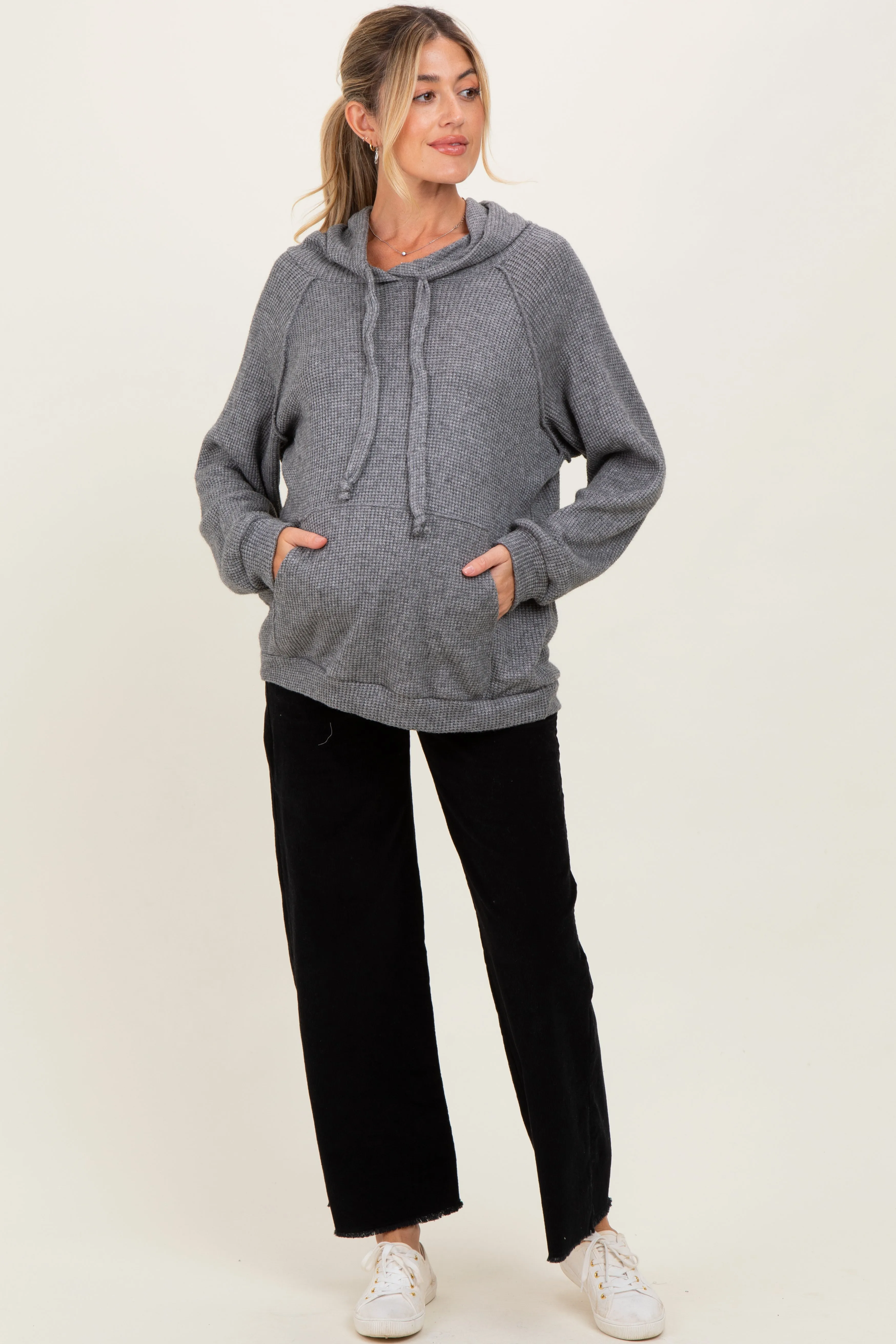 Charcoal Long Sleeve Solid Maternity Hoodie Top sold by Pinkblush product image thumbnail 2