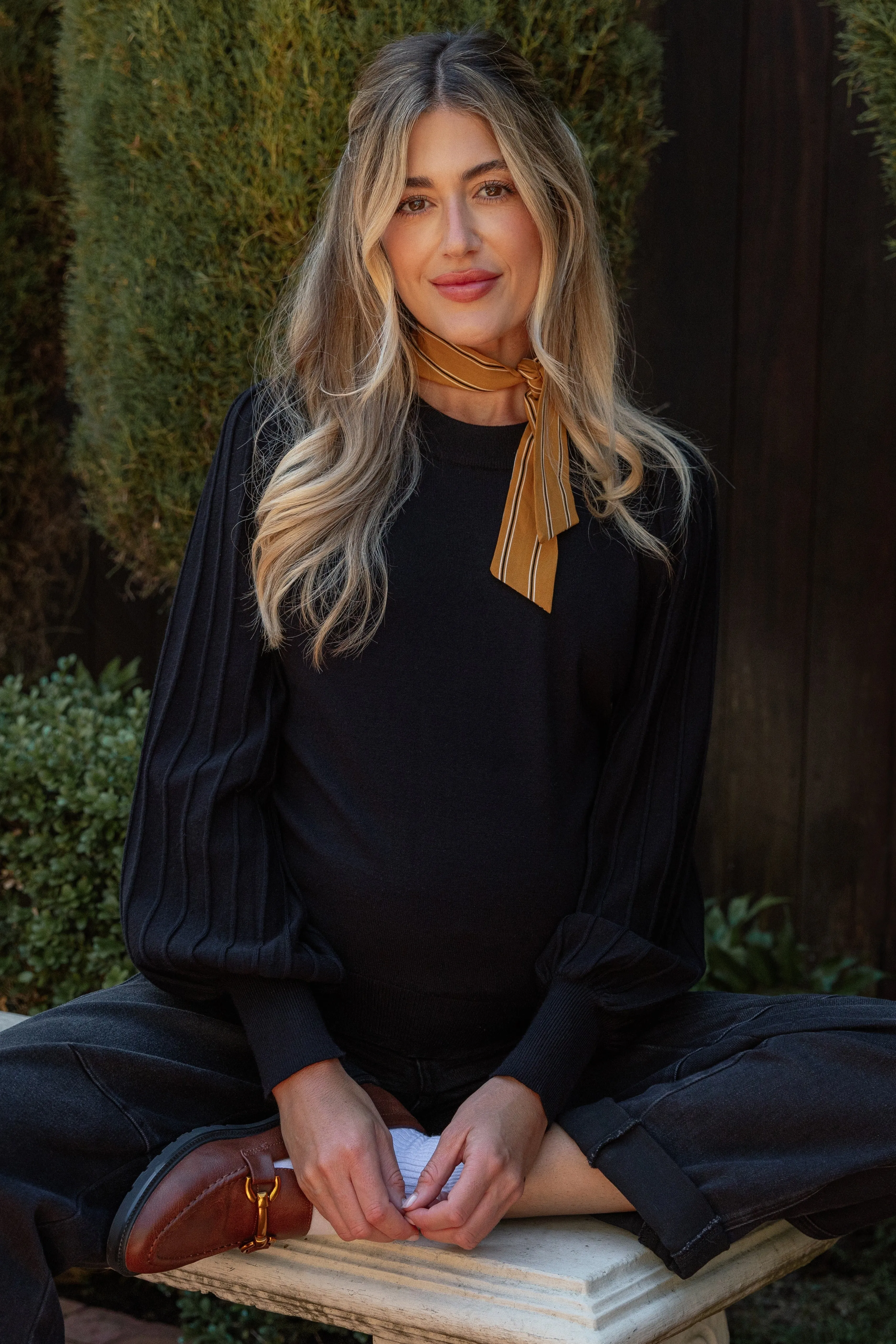 Black Ribbed Bubble Sleeve Maternity Knit Top sold by Pinkblush